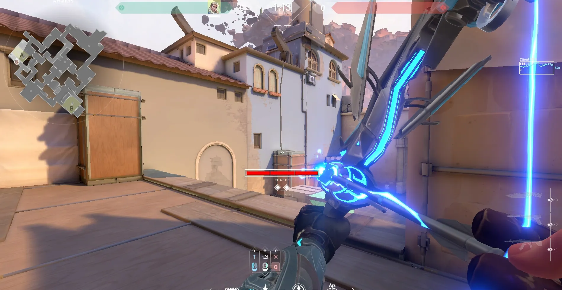Sova Shock Bolt on Ascent Defense Site A — step 2 of 3: Aim — line up the shot