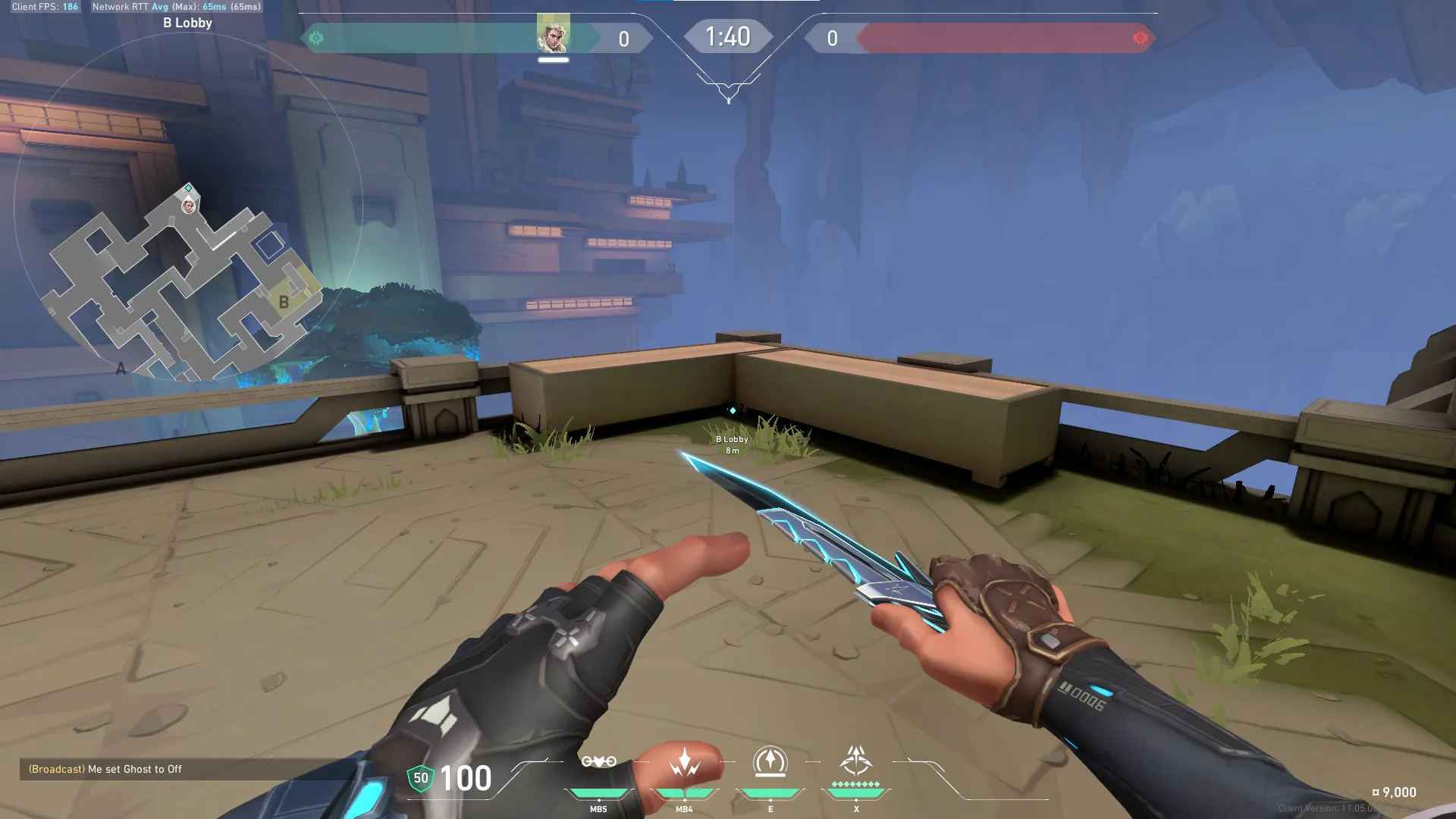 Sova Recon Bolt on Abyss Attack Site B — step 1 of 4: Position — where to stand