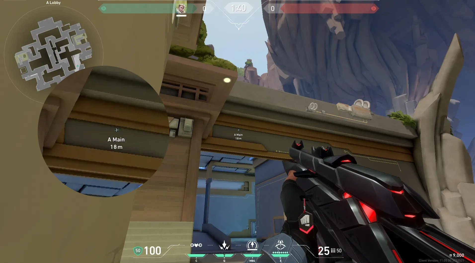 Sova Recon Bolt on Abyss Attack Site A — step 2 of 6: Aim — line up the shot