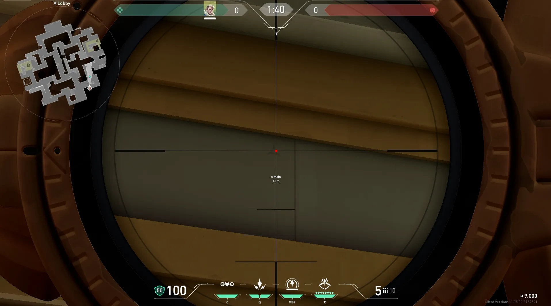 Sova Recon Bolt on Abyss Attack Site A — step 3 of 6: Aim — line up the shot