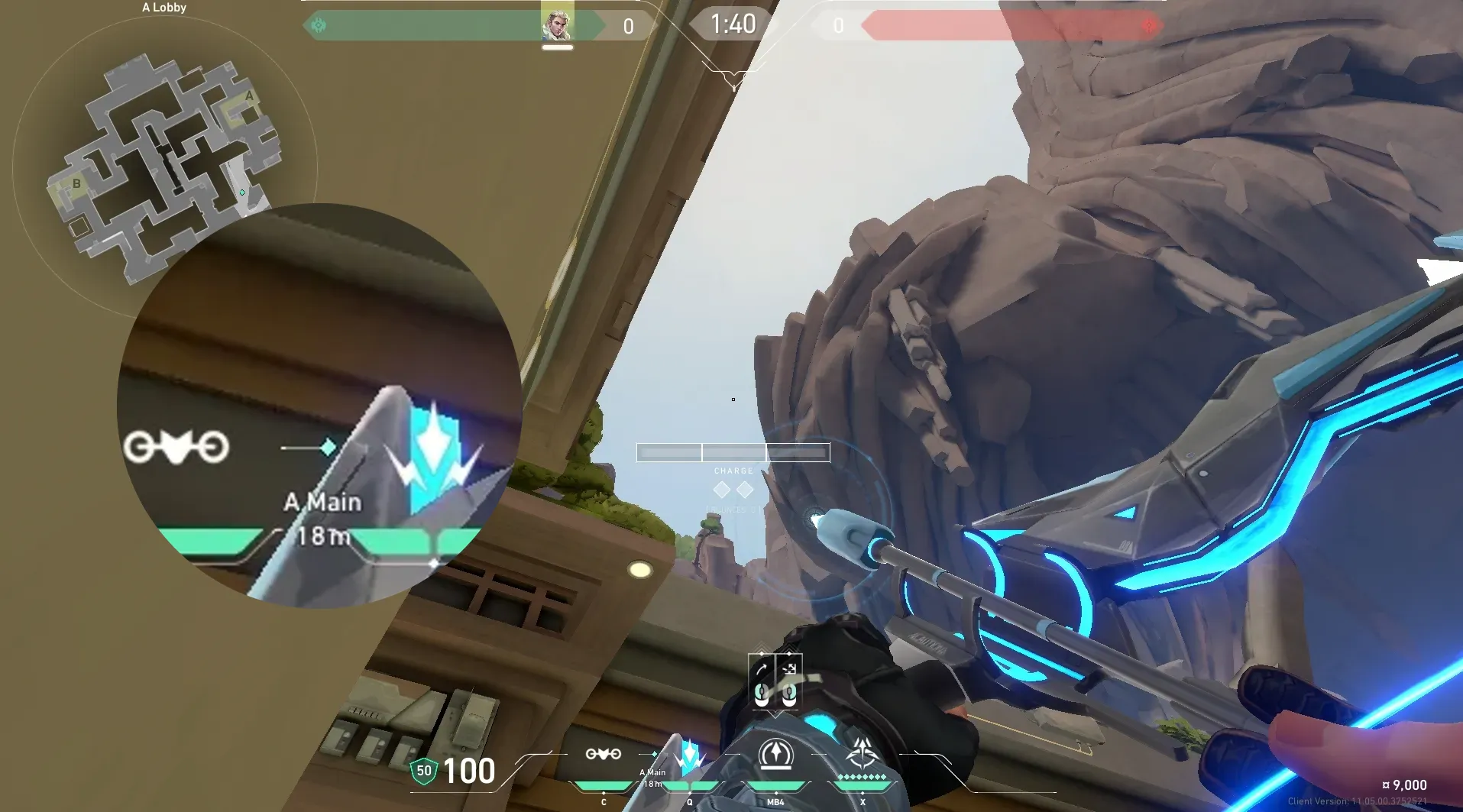 Sova Recon Bolt on Abyss Attack Site A — step 4 of 6: Aim — line up the shot
