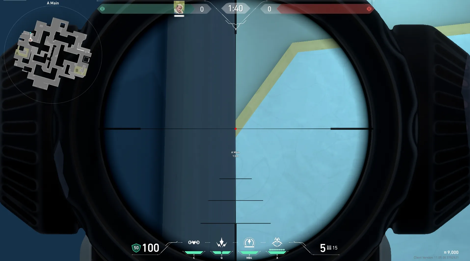 Sova Recon Bolt on Abyss Attack Site A — step 3 of 6: Aim — line up the shot