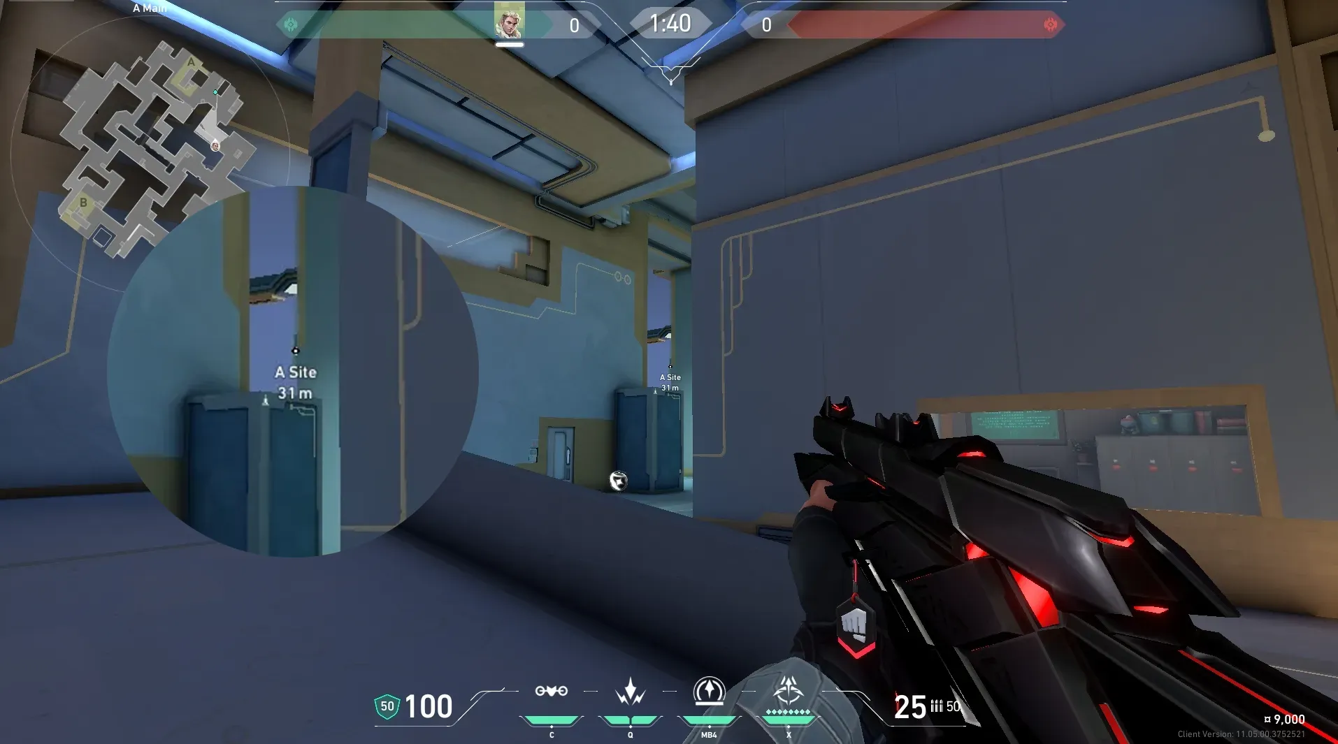 Sova Recon Bolt on Abyss Attack Site A — step 3 of 6: Aim — line up the shot