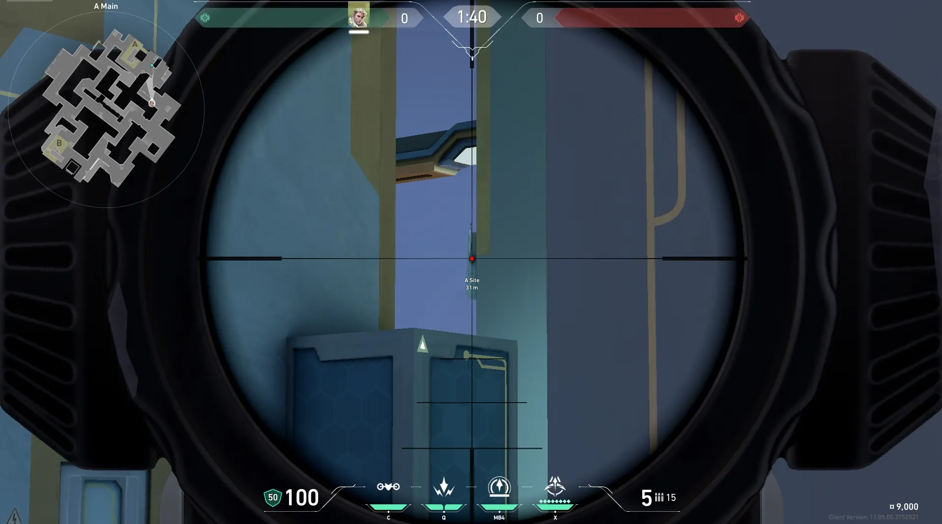 Sova Recon Bolt on Abyss Attack Site A — step 4 of 6: Aim — line up the shot