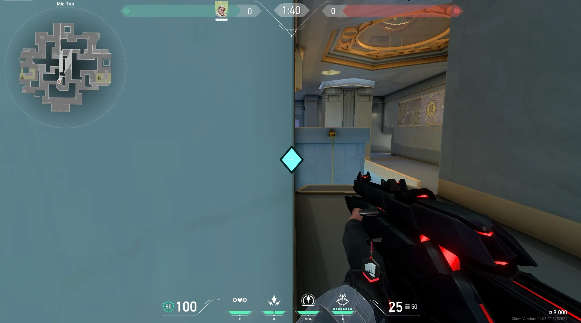 Sova Recon Bolt on Abyss Defense Mid — step 2 of 5: Aim — line up the shot