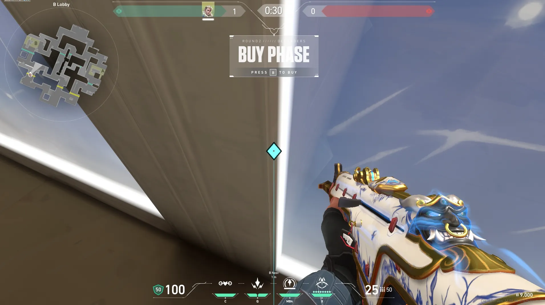 Sova Recon Bolt on Abyss Attack Site B — step 2 of 7: Aim — line up the shot