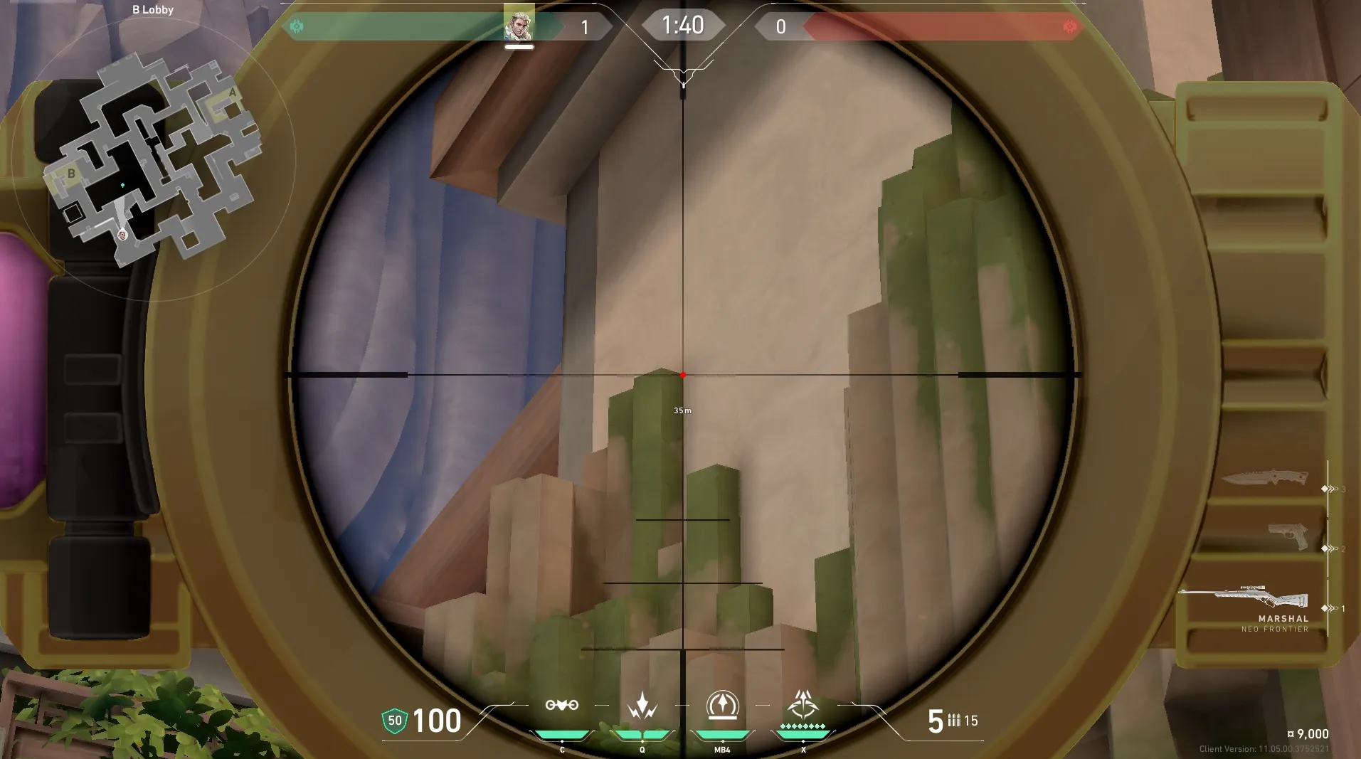 Sova Recon Bolt on Abyss Attack Site B — step 4 of 7: Aim — line up the shot