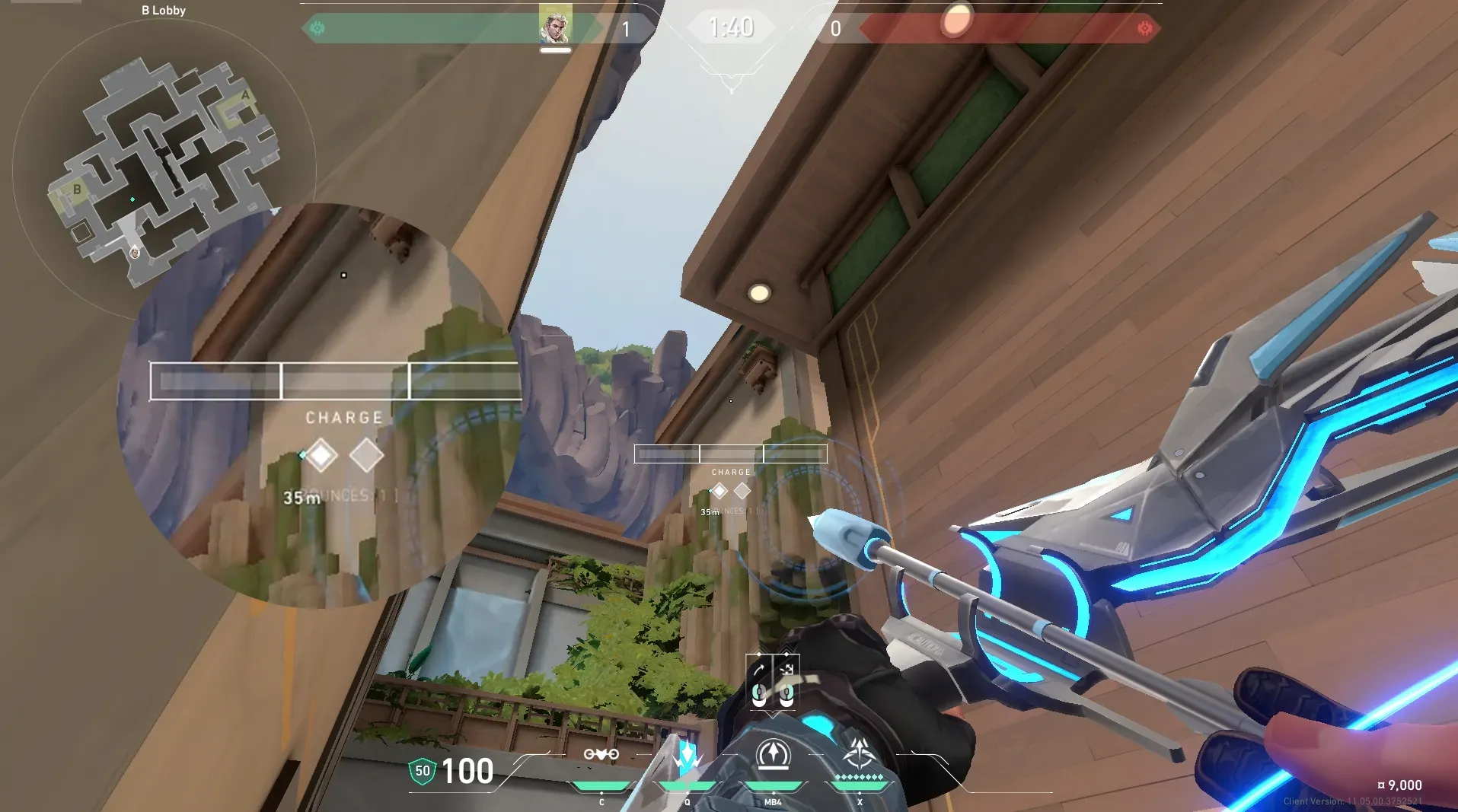Sova Recon Bolt on Abyss Attack Site B — step 5 of 7: Aim — line up the shot