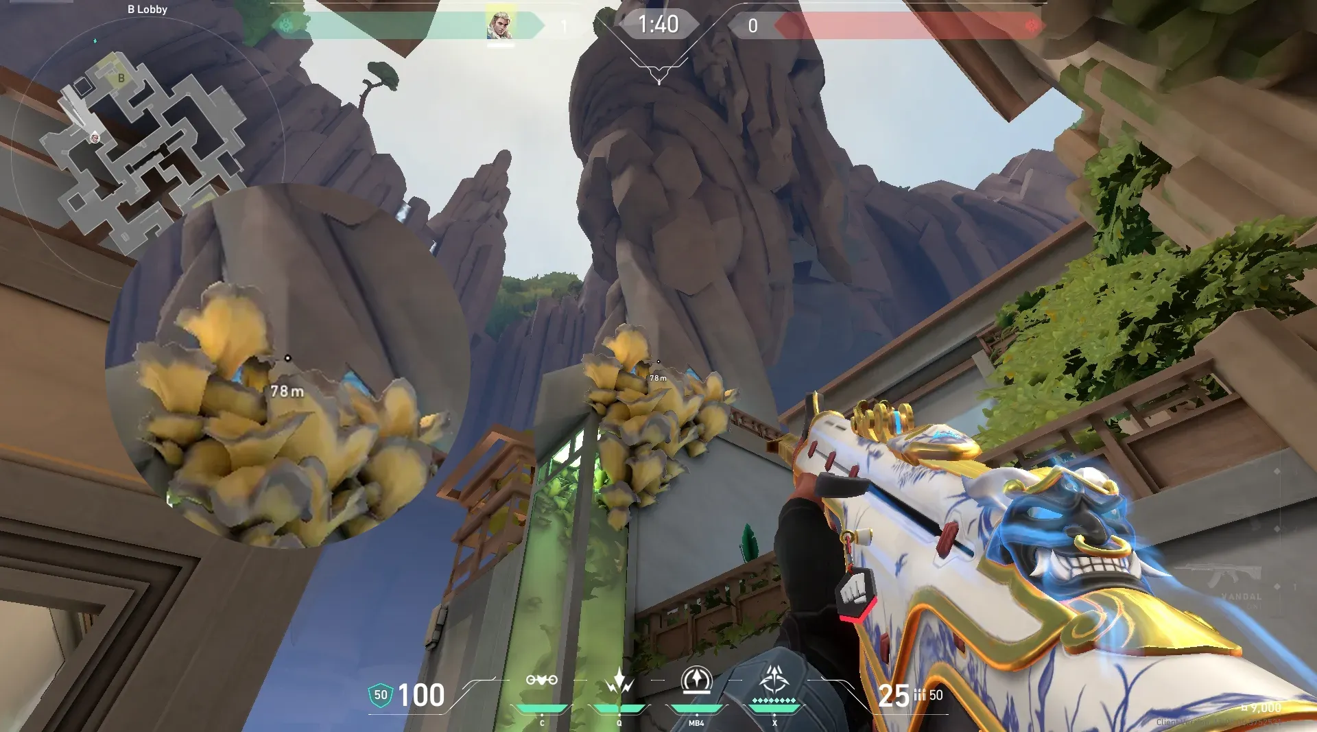 Sova Recon Bolt on Abyss Attack Site B — step 2 of 5: Aim — line up the shot