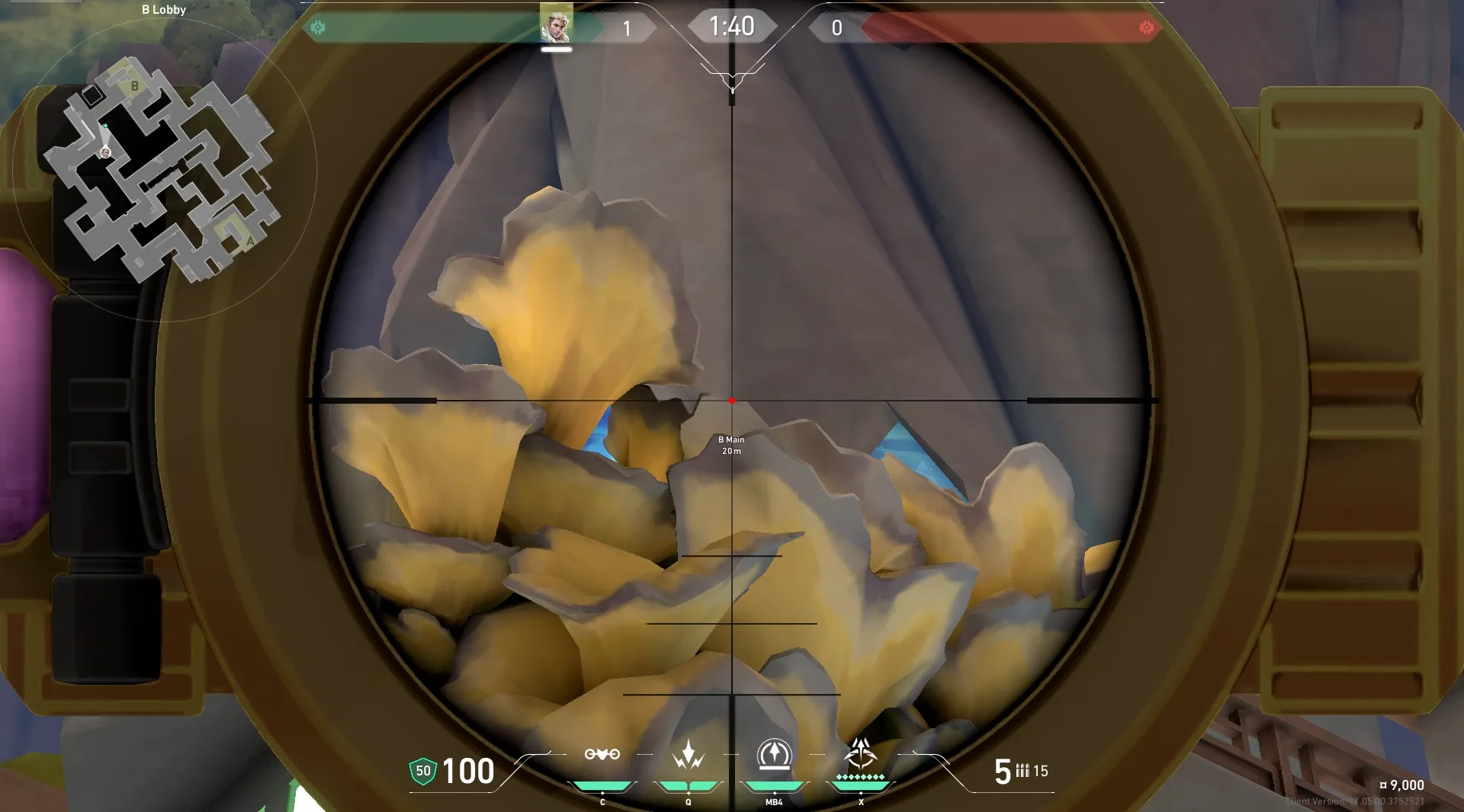 Sova Recon Bolt on Abyss Attack Site B — step 3 of 5: Aim — line up the shot