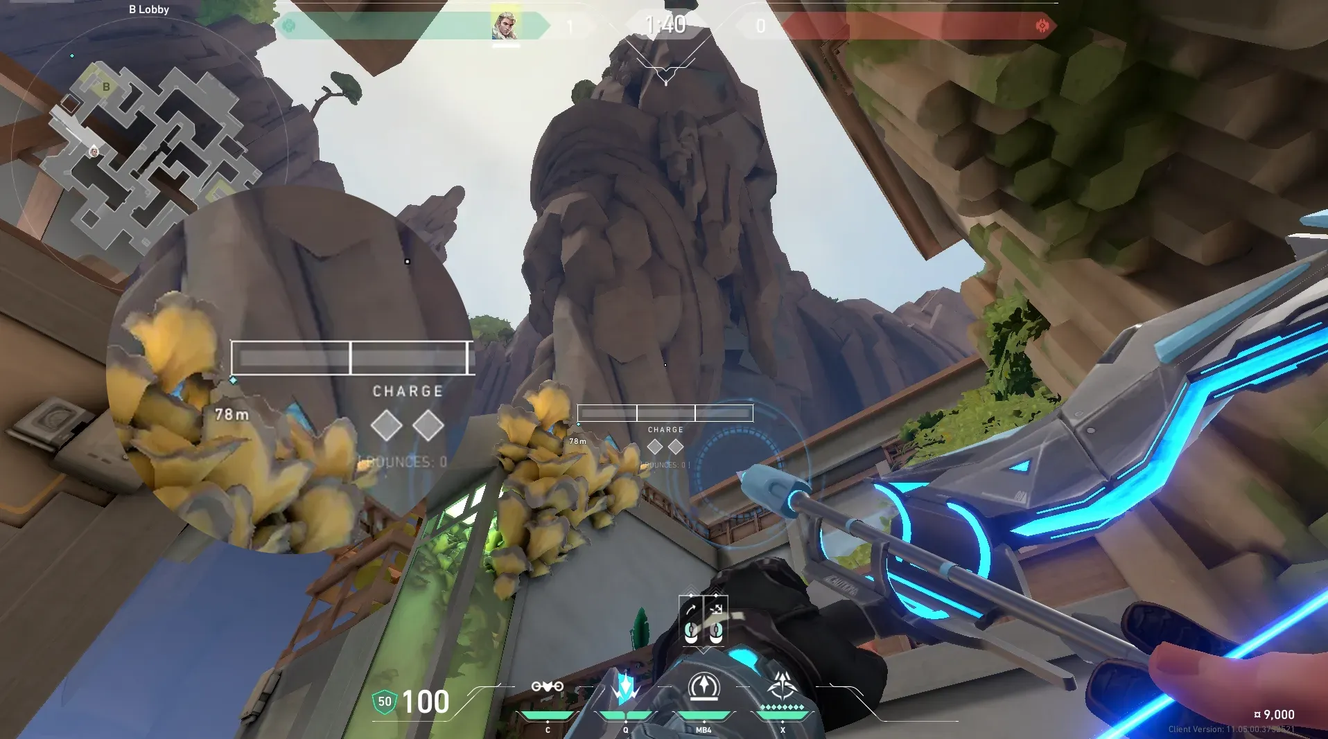 Sova Recon Bolt on Abyss Attack Site B — step 4 of 5: Aim — line up the shot