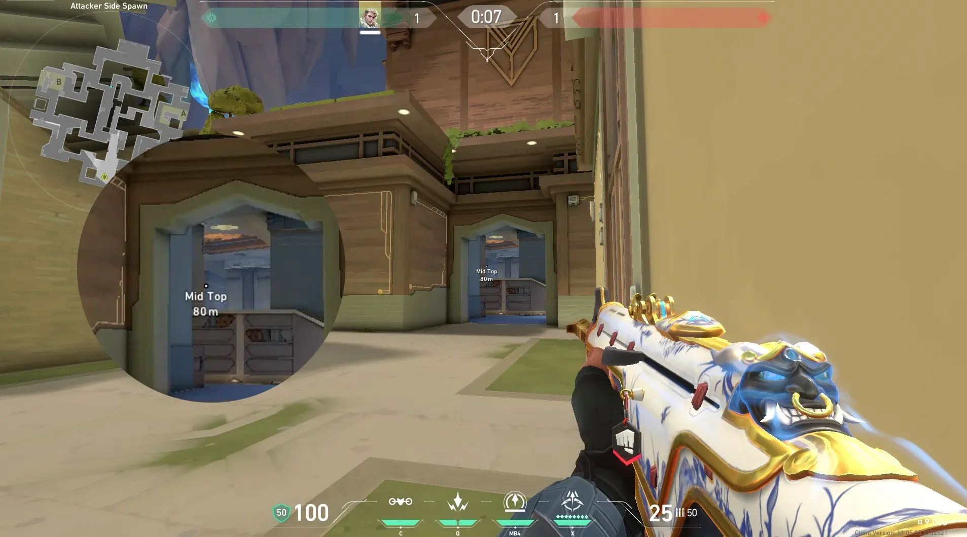 Sova Recon Bolt on Abyss Attack Mid — step 2 of 5: Aim — line up the shot