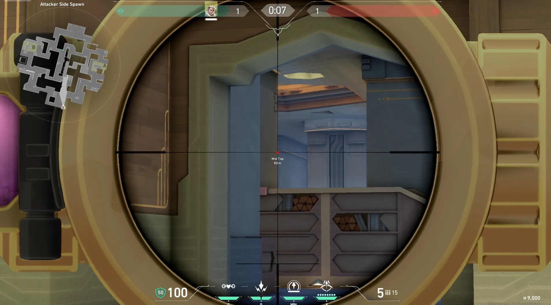 Sova Recon Bolt on Abyss Attack Mid — step 3 of 5: Aim — line up the shot