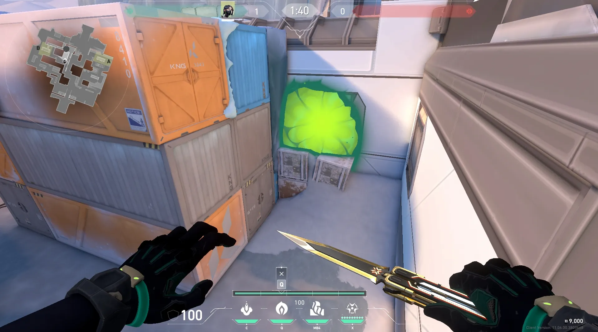 Killjoy Nanoswarm on Icebox Defense Site B — step 6 of 7: Aim — line up the shot