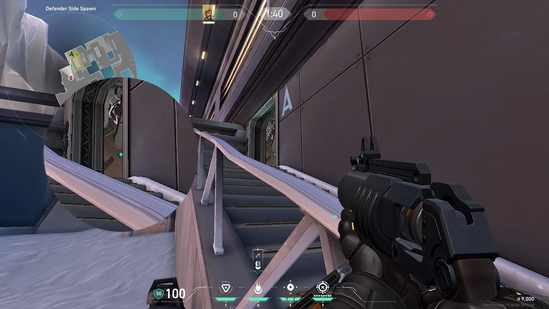 Brimstone Incendiary on Icebox Defense Site A — step 2 of 3: Aim — line up the shot