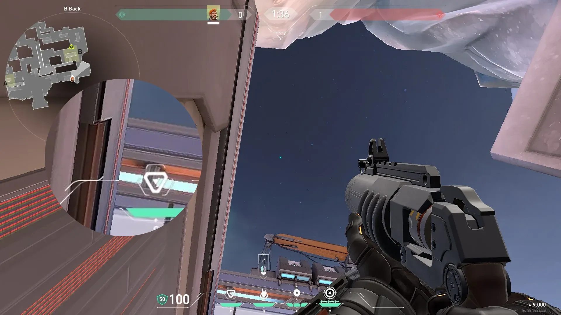 Brimstone Incendiary on Icebox Attack Site B — step 2 of 3: Aim — line up the shot