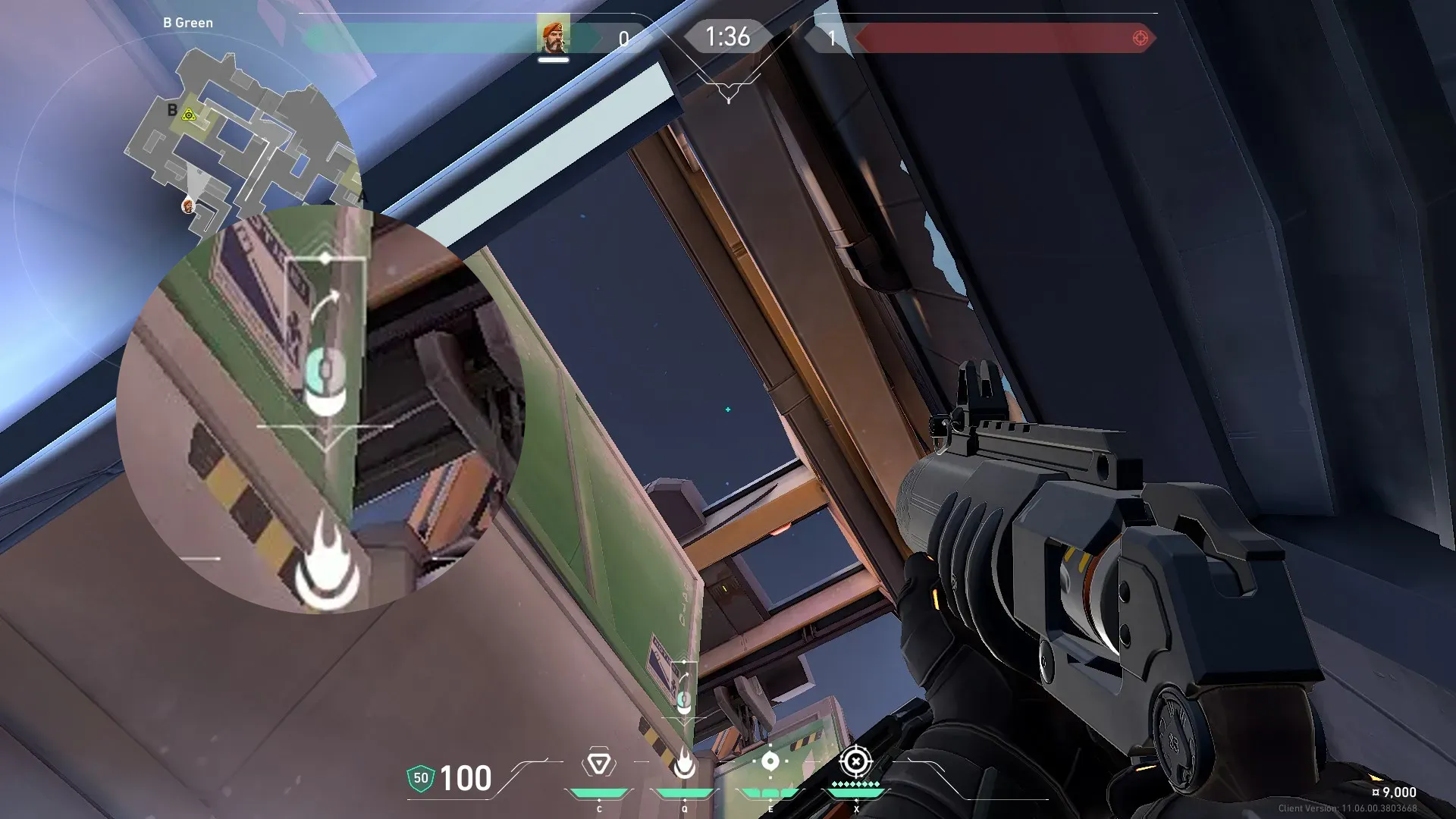 Brimstone Incendiary on Icebox Attack Site B — step 2 of 3: Aim — line up the shot