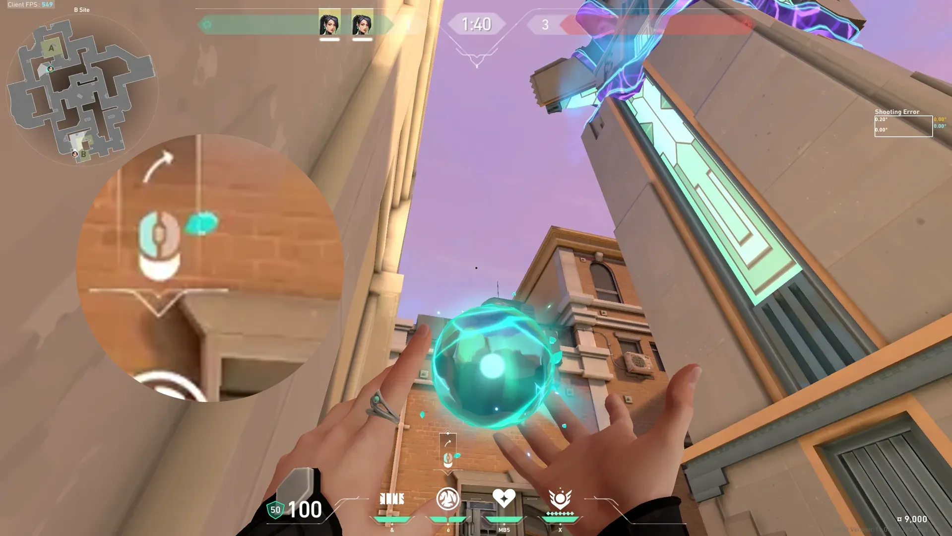 Sage Slow Orb on Sunset Defense Site A — step 2 of 3: Aim — line up the shot