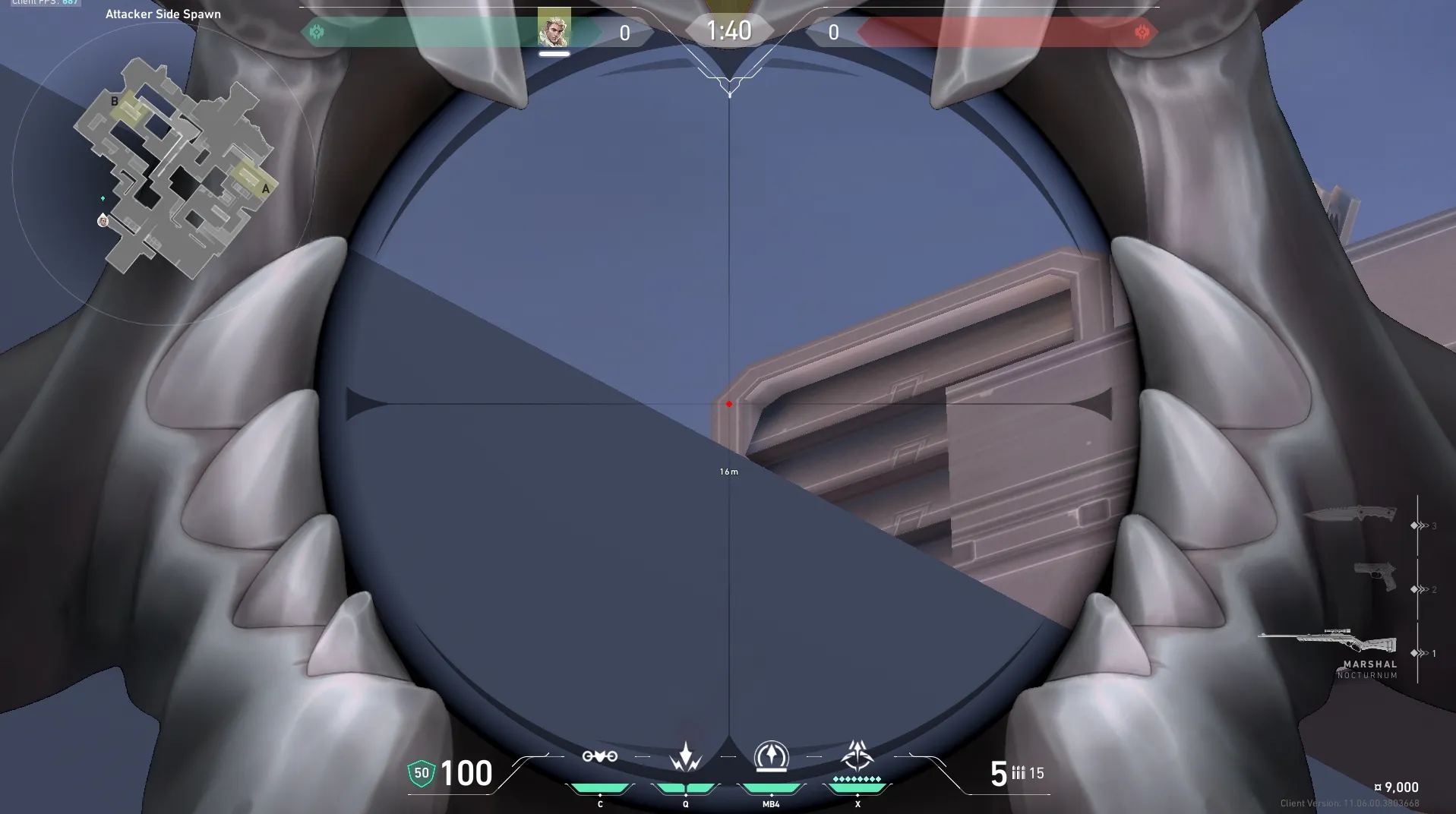 Sova Shock Bolt on Icebox Attack Site B — step 3 of 6: Aim — line up the shot