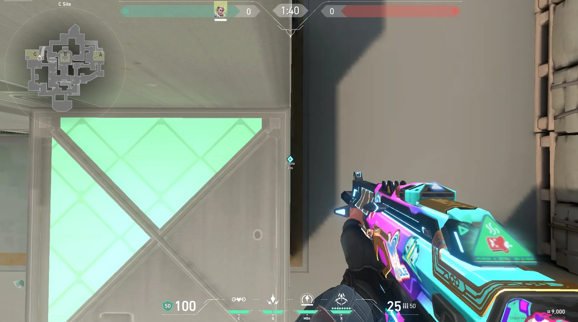 Sova Shock Bolt on Haven Defense Site C — step 2 of 7: Aim — line up the shot