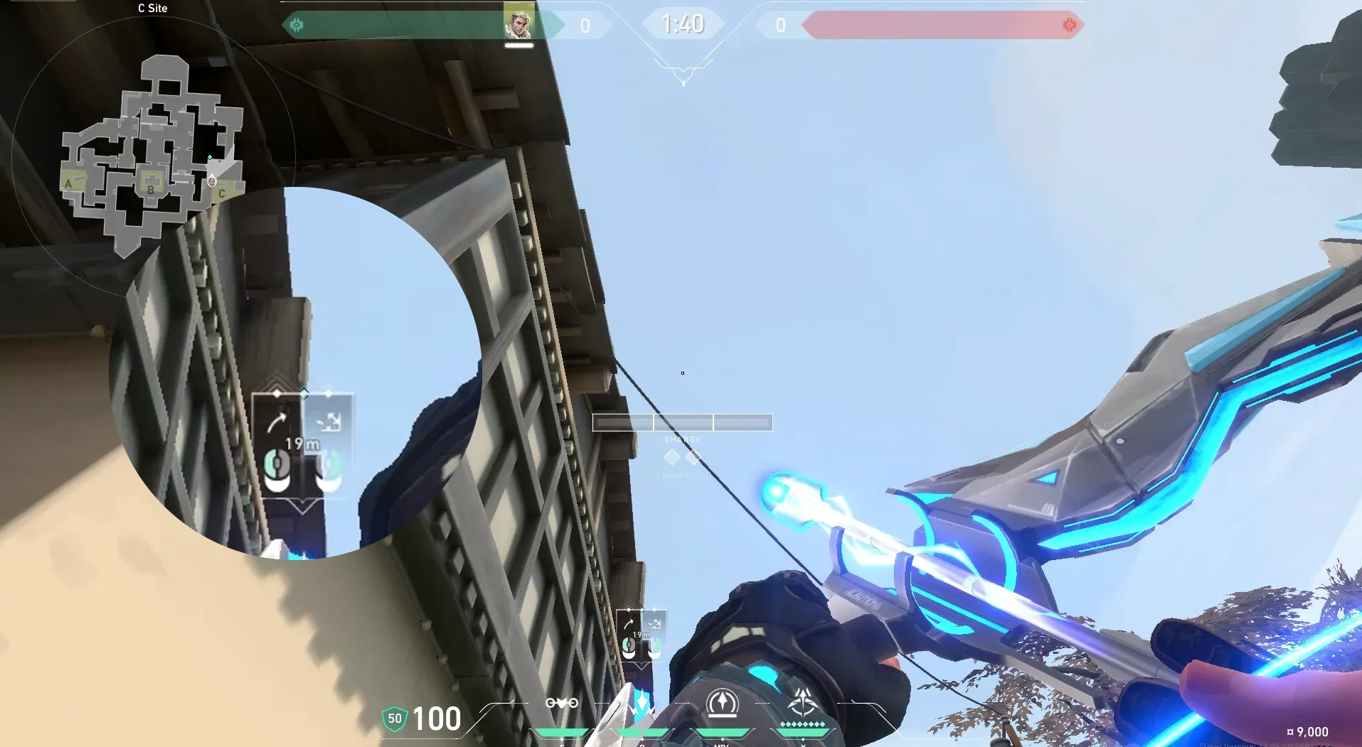 Sova Shock Bolt on Haven Defense Site C — step 5 of 7: Aim — line up the shot