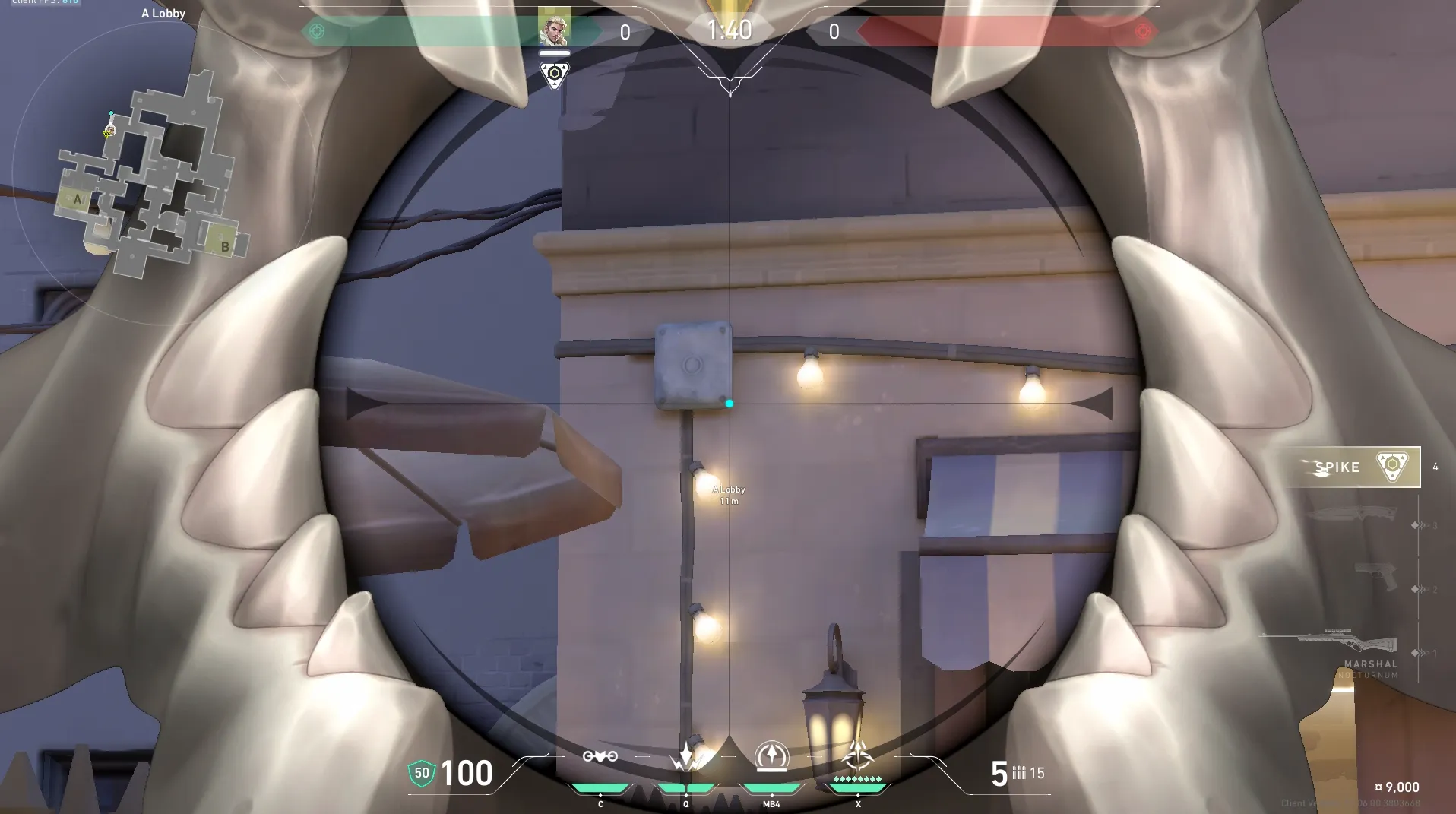 Sova Recon Bolt on Ascent Attack Site A — step 4 of 6: Aim — line up the shot
