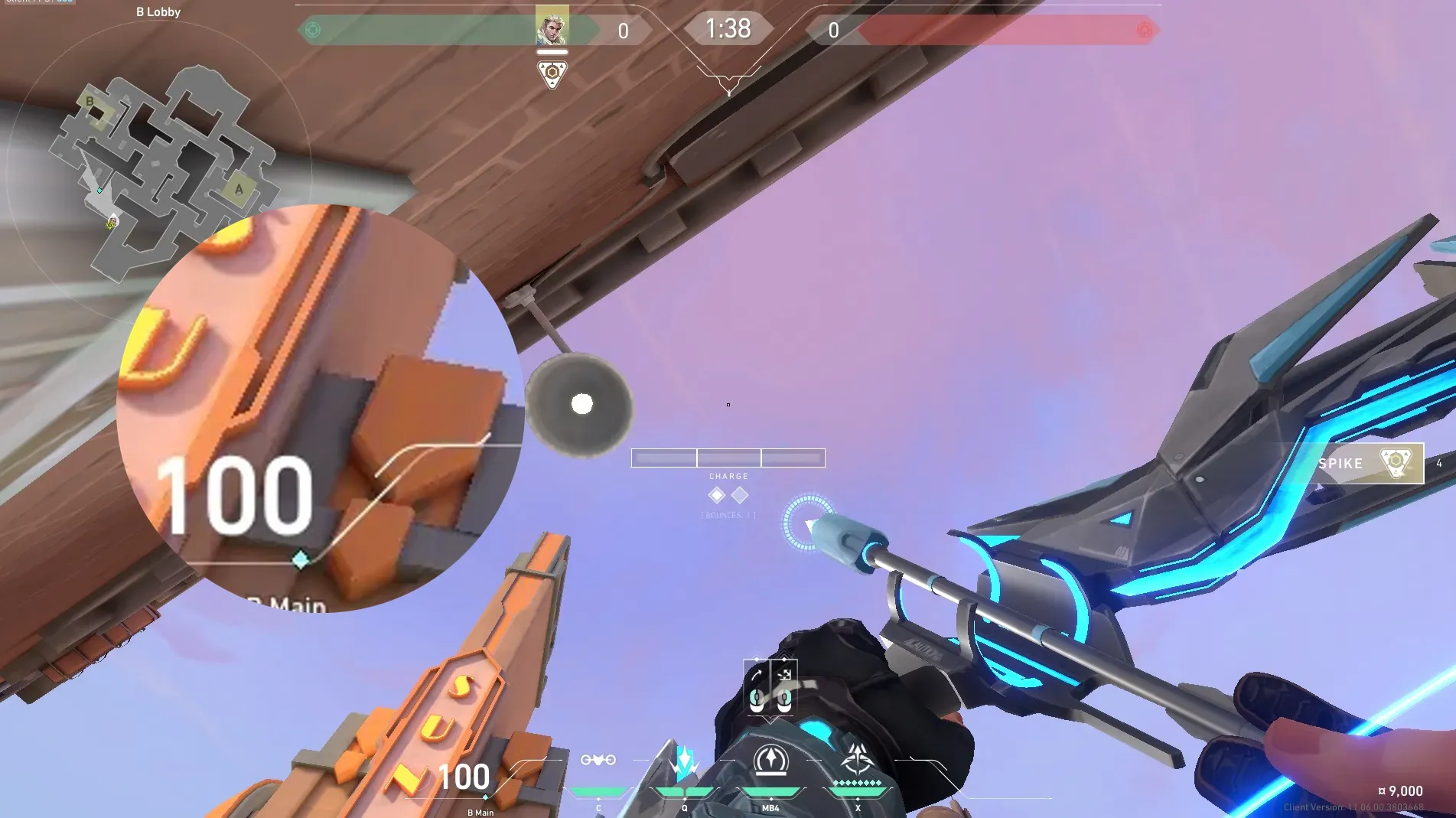 Sova Recon Bolt on Sunset Attack Site B — step 4 of 5: Aim — line up the shot