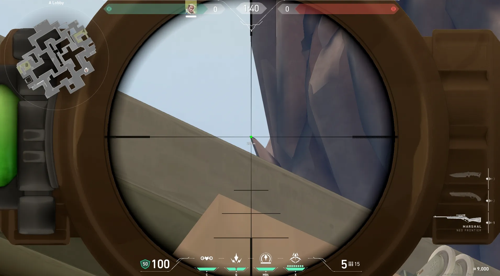 Sova Recon Bolt on Abyss Attack Site A — step 3 of 5: Aim — line up the shot