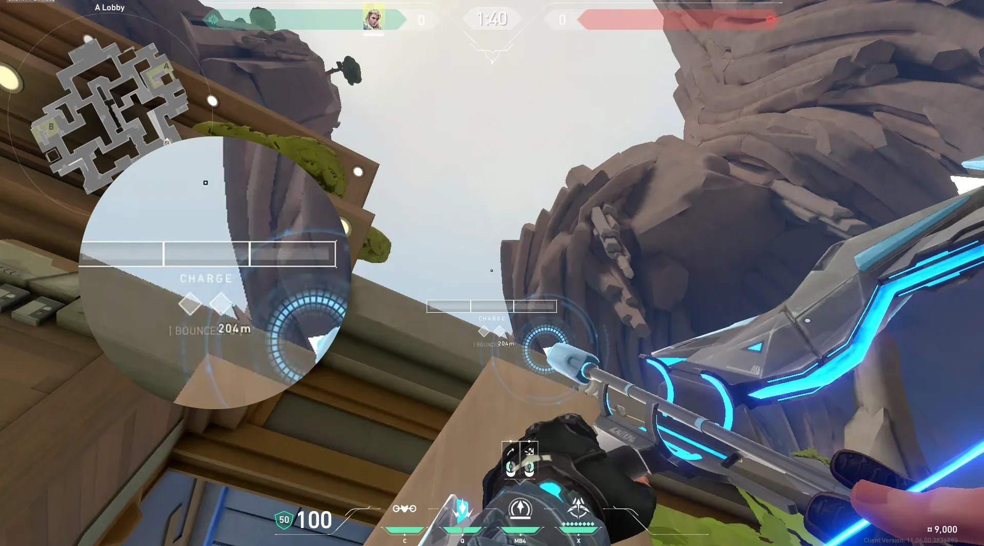 Sova Recon Bolt on Abyss Attack Site A — step 4 of 5: Aim — line up the shot