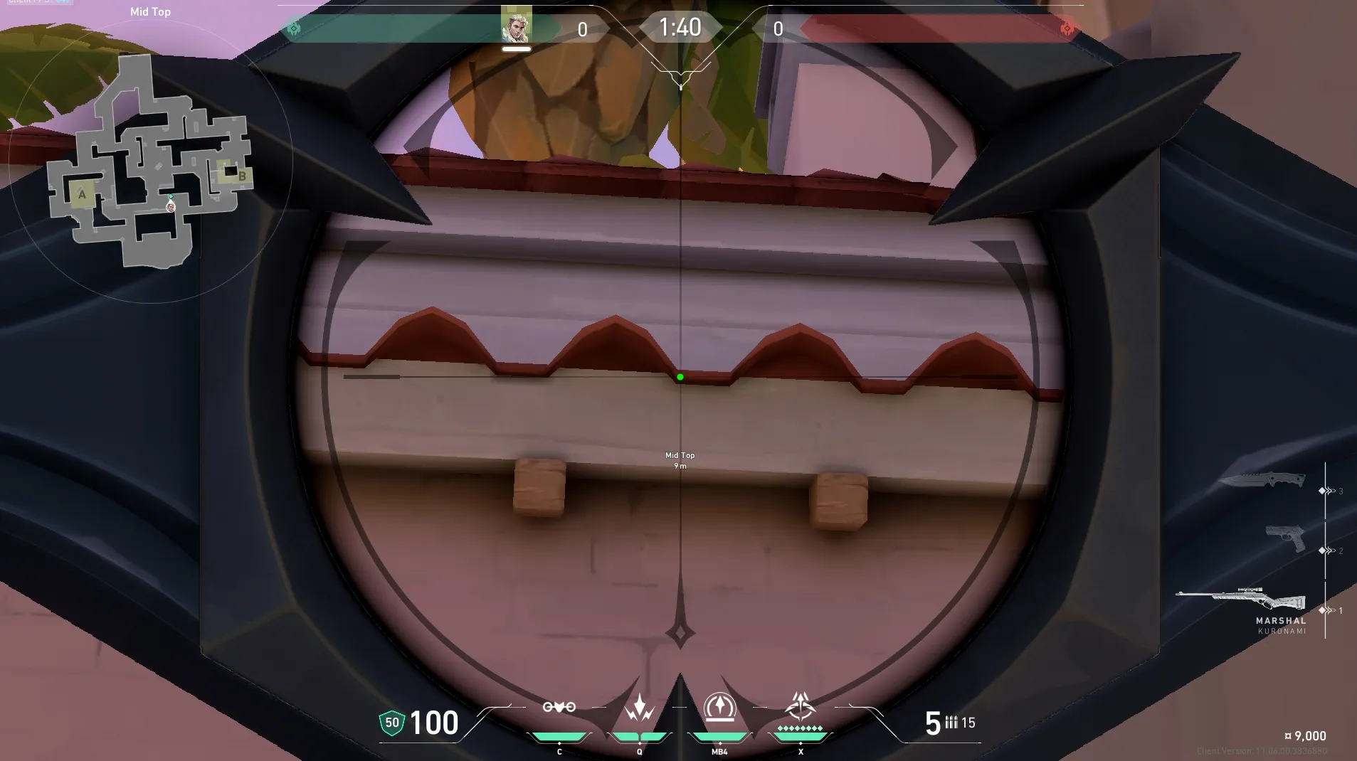 Sova Shock Bolt on Sunset Defense Site B — step 3 of 6: Aim — line up the shot