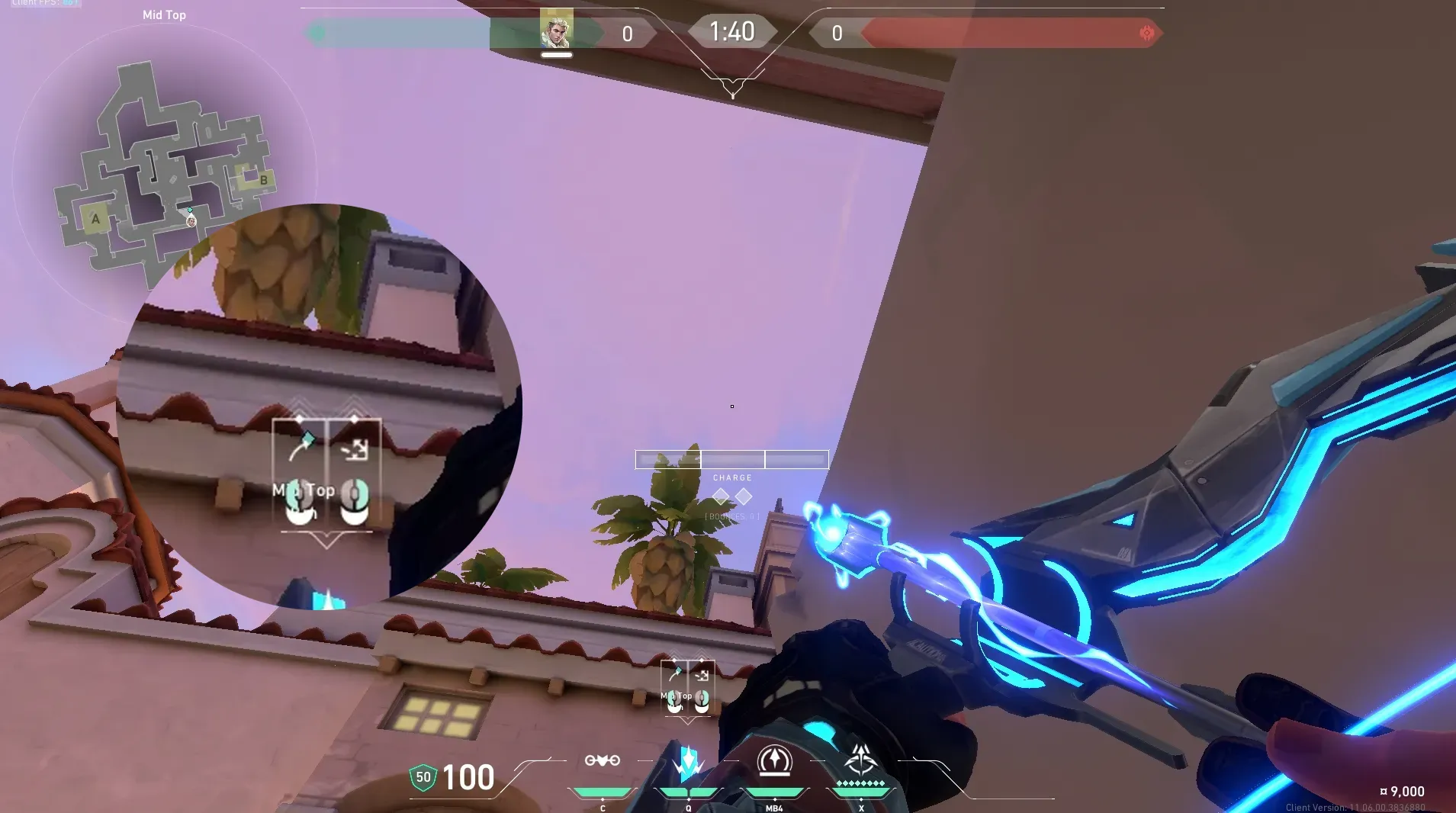 Sova Shock Bolt on Sunset Defense Site B — step 4 of 6: Aim — line up the shot