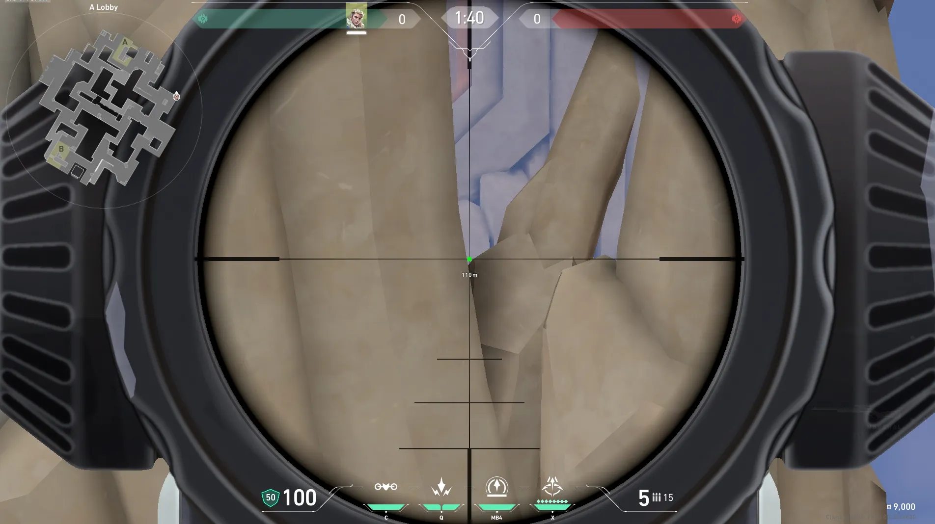 Sova Recon Bolt on Abyss Attack Site A — step 3 of 4: Aim — line up the shot