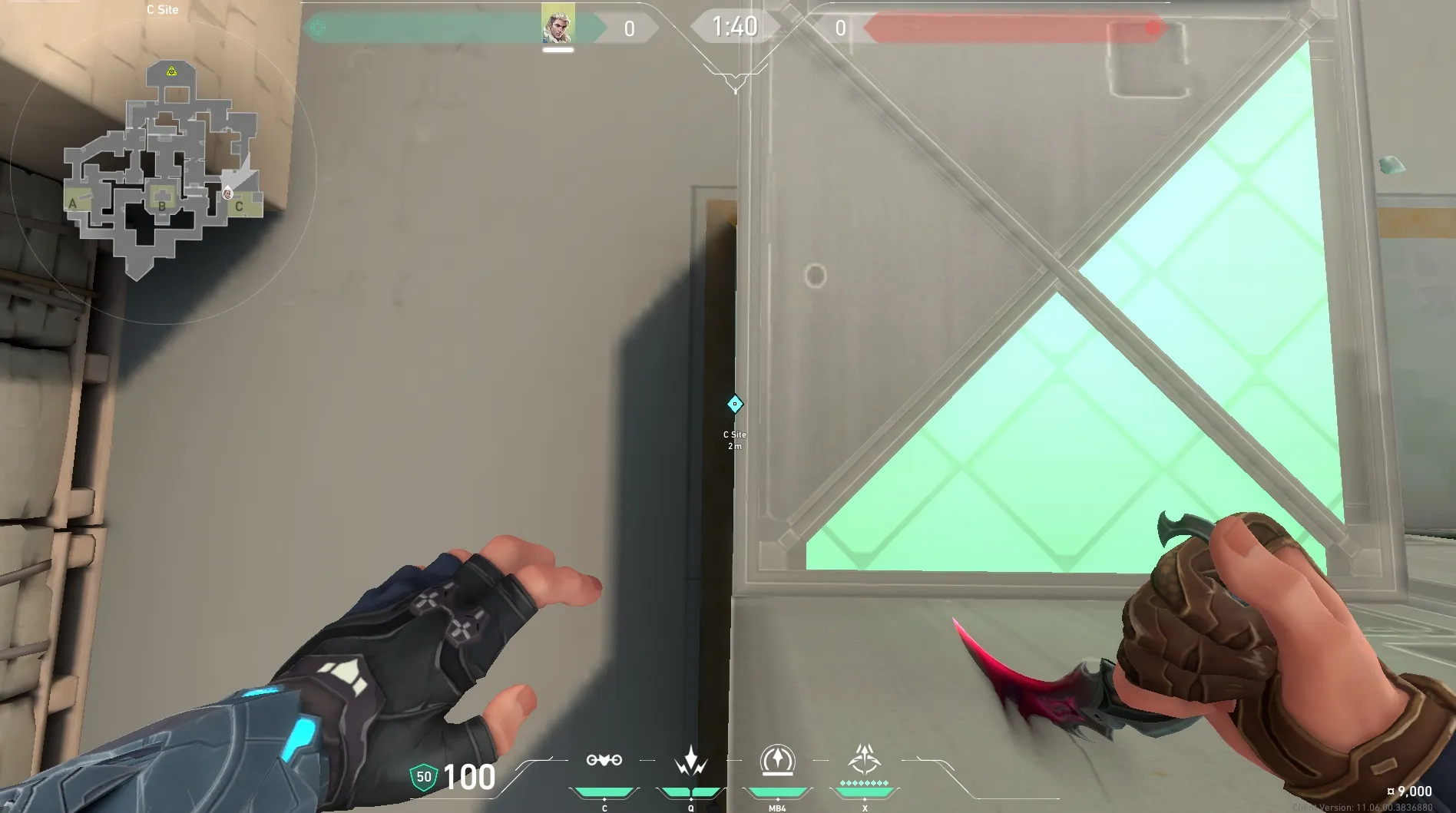 Sova Recon Bolt on Haven Defense Site C — step 2 of 6: Aim — line up the shot