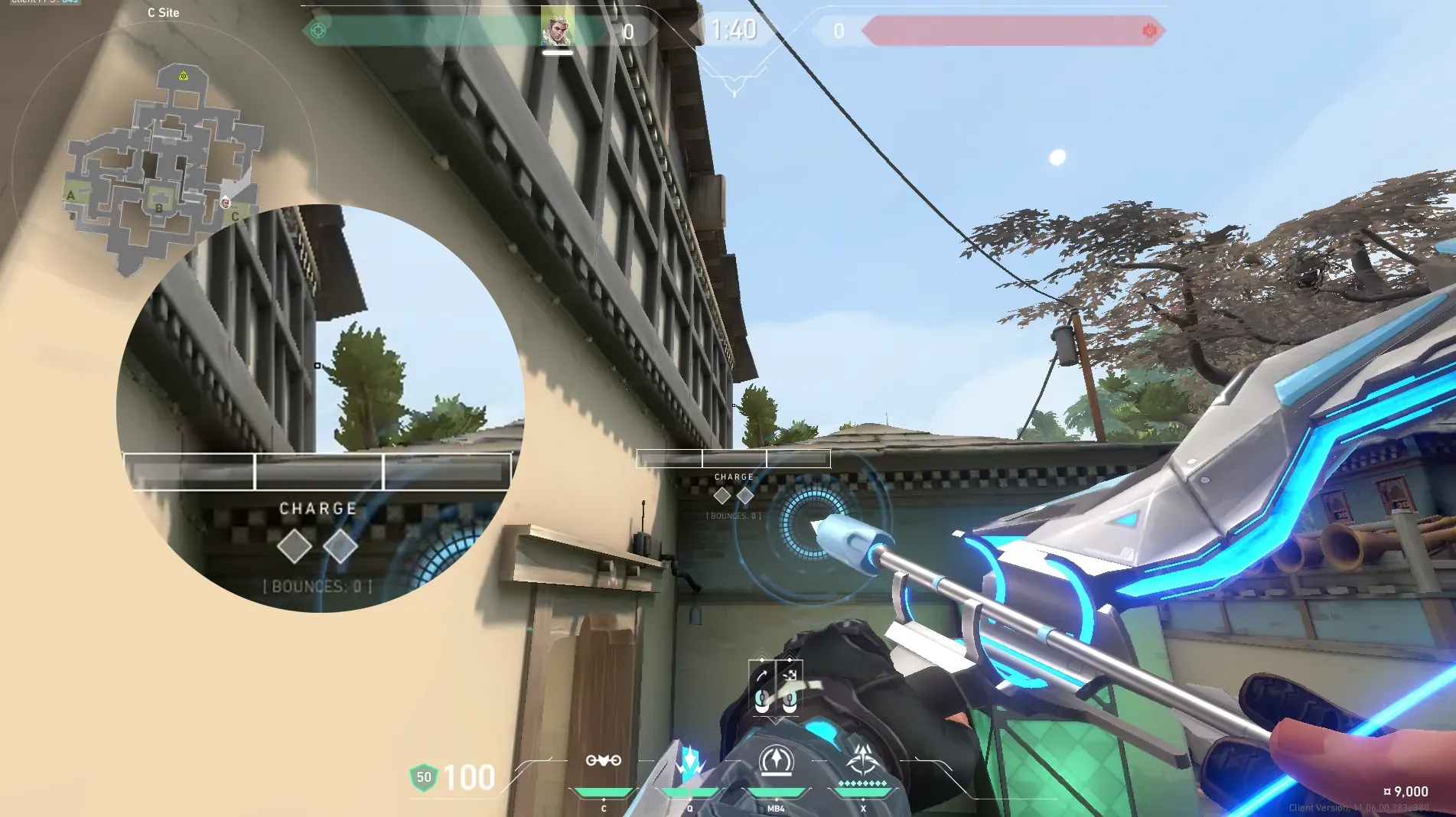 Sova Recon Bolt on Haven Defense Site C — step 3 of 6: Aim — line up the shot