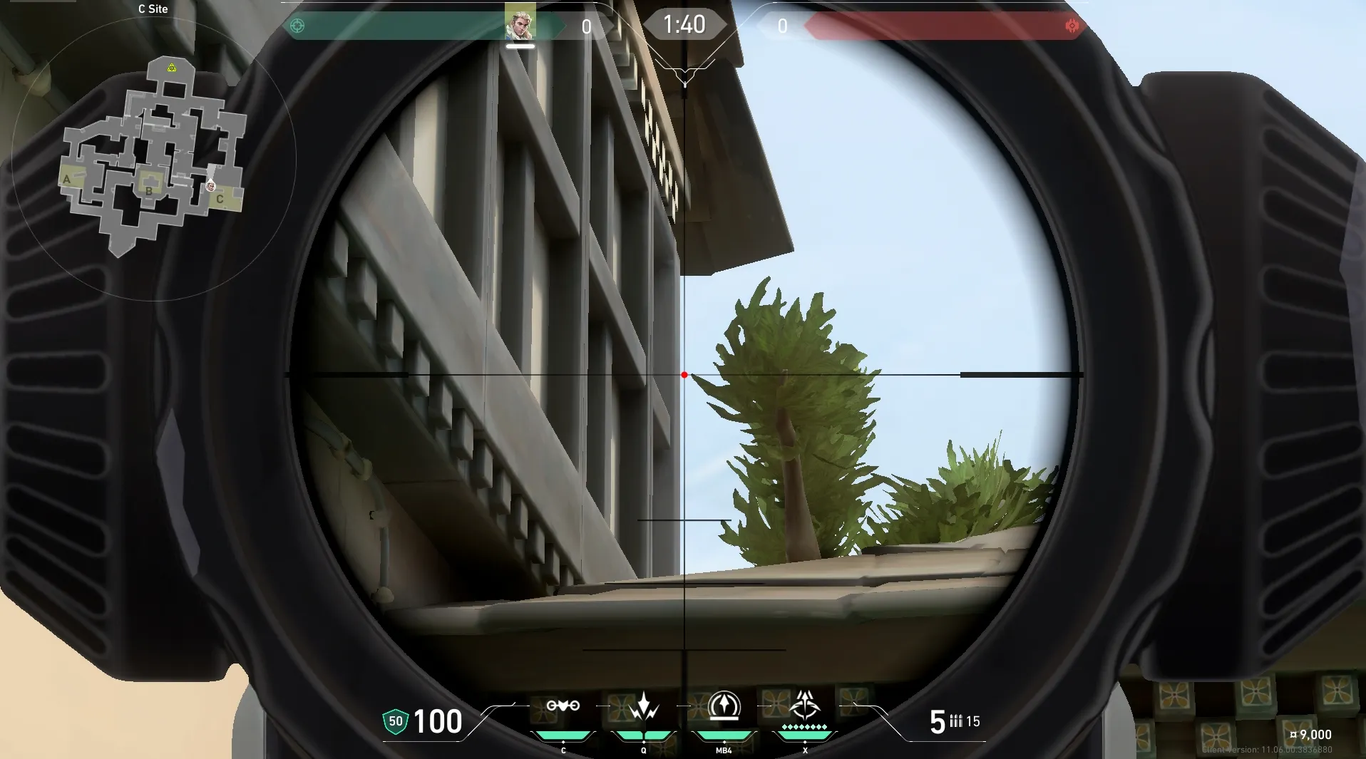 Sova Recon Bolt on Haven Defense Site C — step 4 of 6: Aim — line up the shot