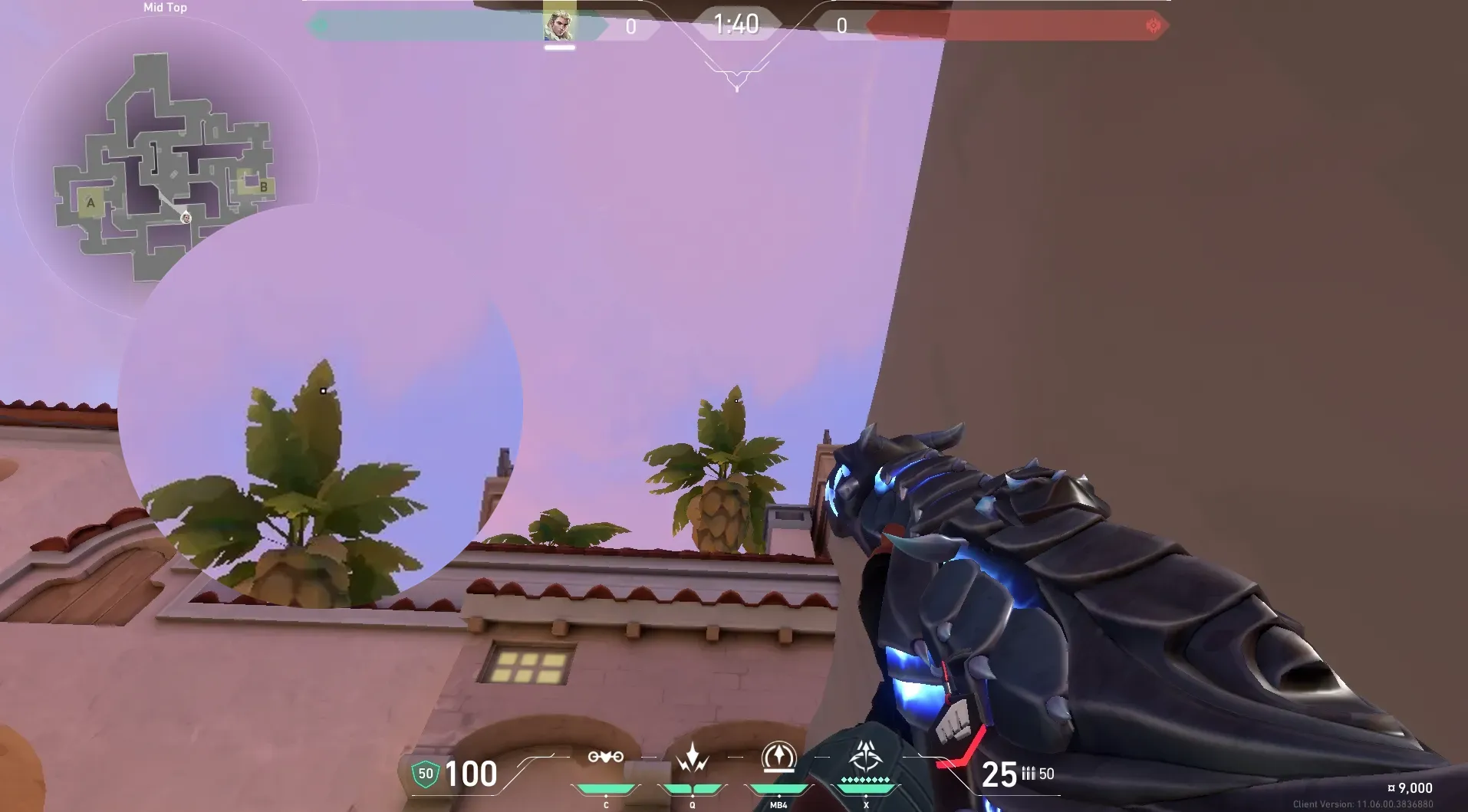 Sova Shock Bolt on Sunset Defense Site B — step 2 of 6: Aim — line up the shot