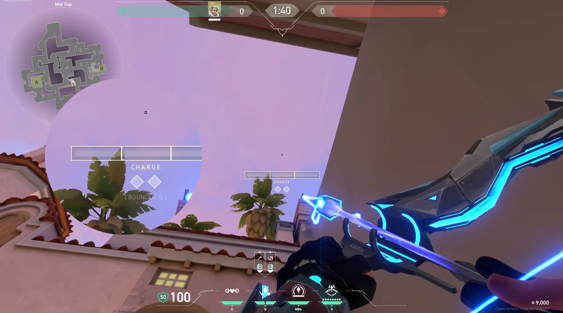 Sova Shock Bolt on Sunset Defense Site B — step 4 of 6: Aim — line up the shot