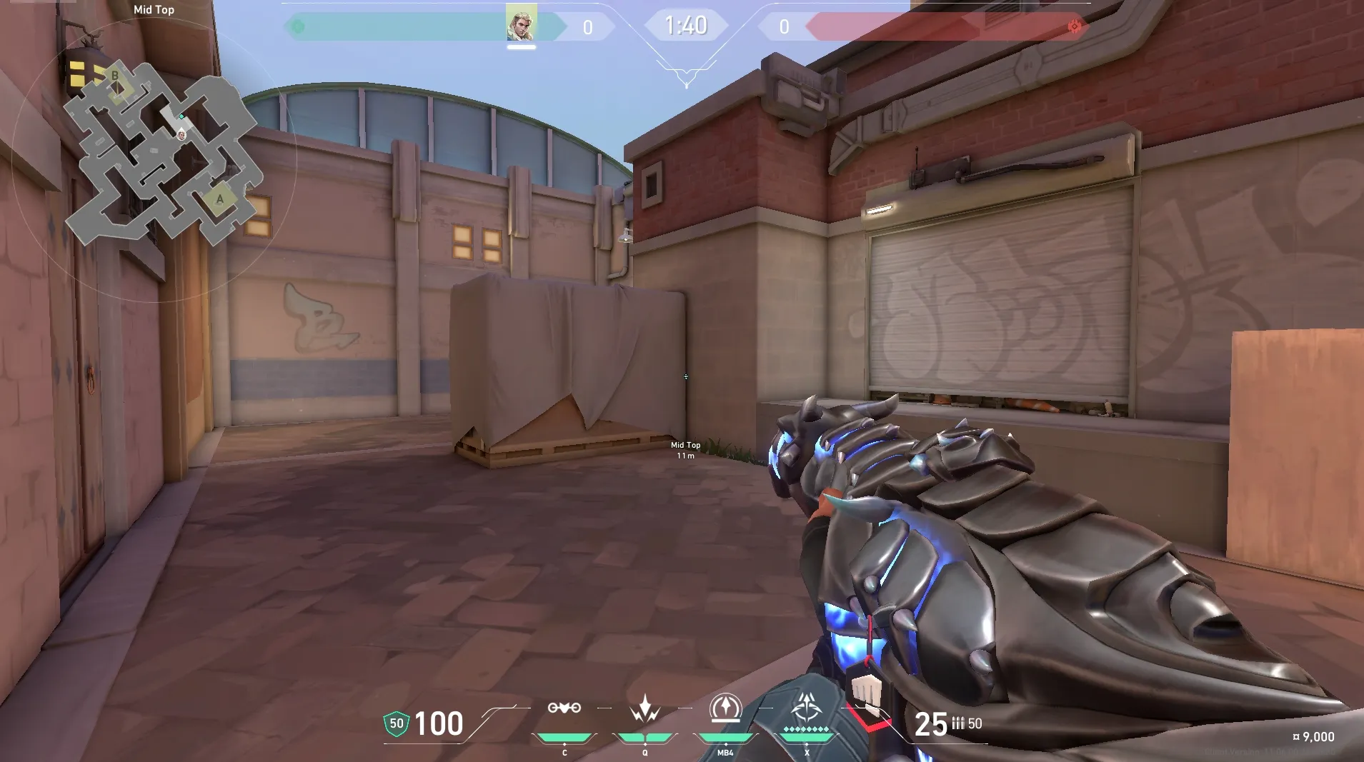 Sova Recon Bolt on Sunset Defense Site A — step 1 of 5: Position — where to stand