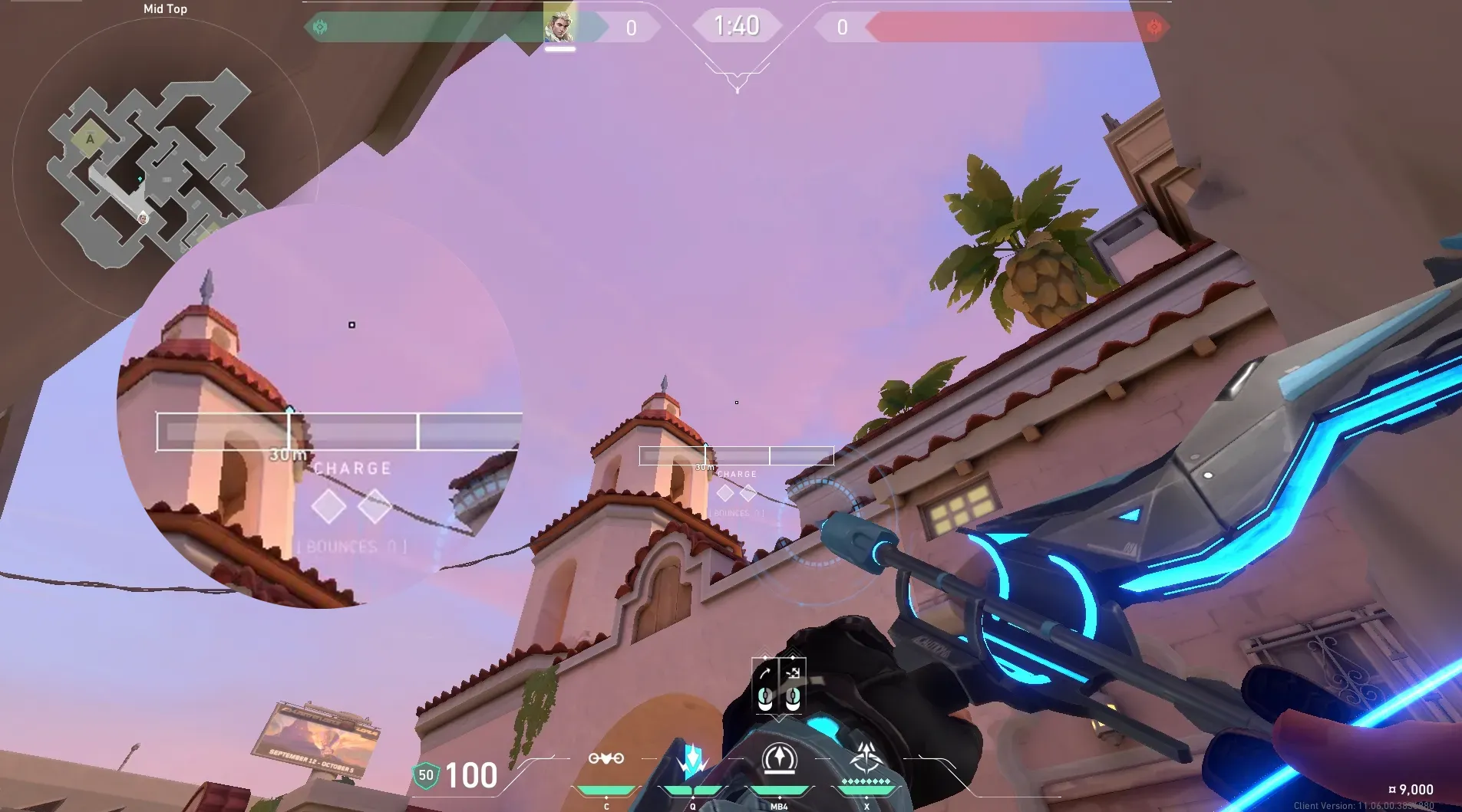 Sova Recon Bolt on Sunset Defense Site A — step 4 of 5: Aim — line up the shot
