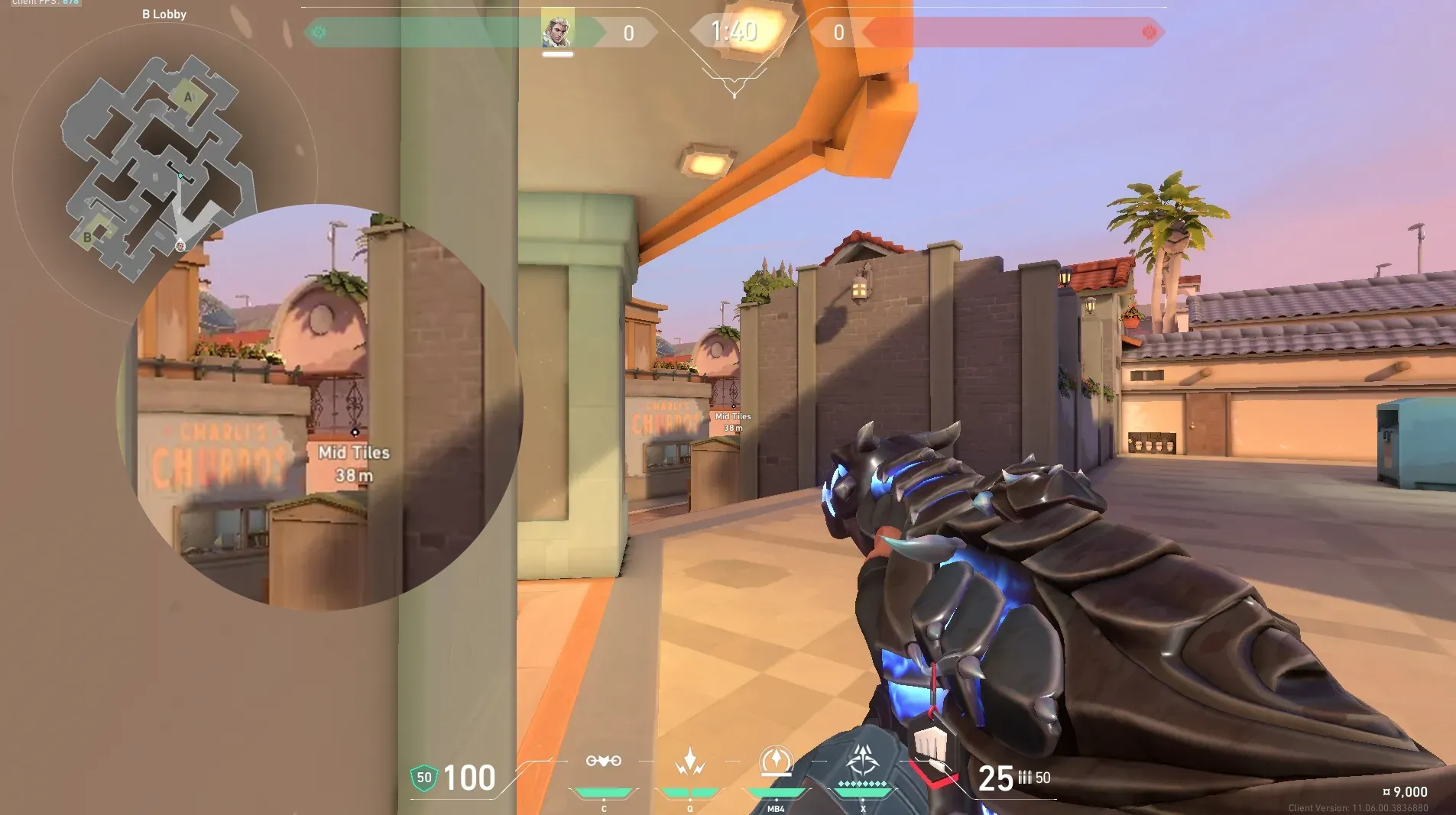 Sova Shock Bolt on Sunset Attack Site B — step 2 of 5: Aim — line up the shot