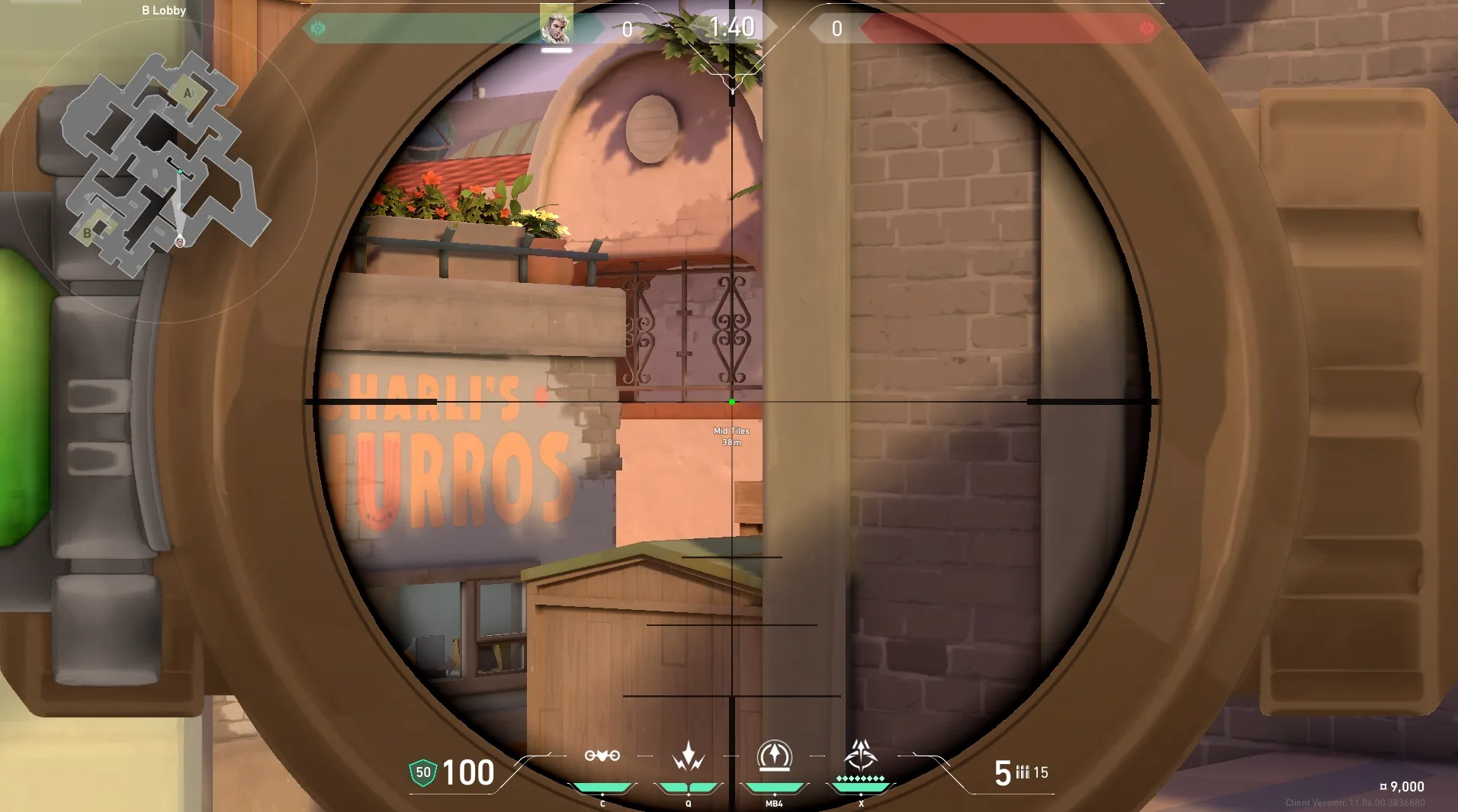 Sova Shock Bolt on Sunset Attack Site B — step 3 of 5: Aim — line up the shot