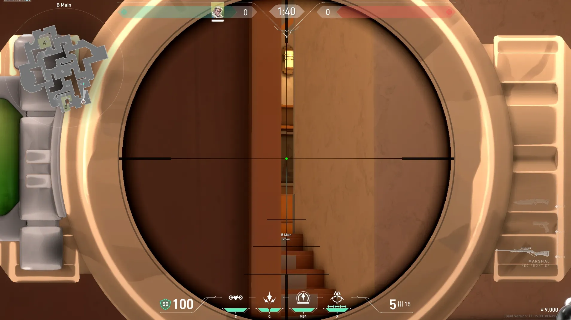 Sova Shock Bolt on Sunset Attack Site B — step 3 of 5: Aim — line up the shot