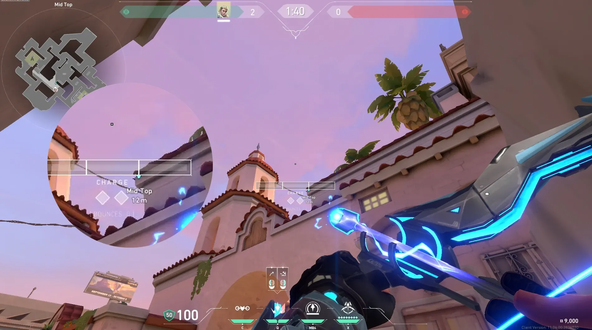 Sova Shock Bolt on Sunset Defense Site A — step 4 of 6: Aim — line up the shot