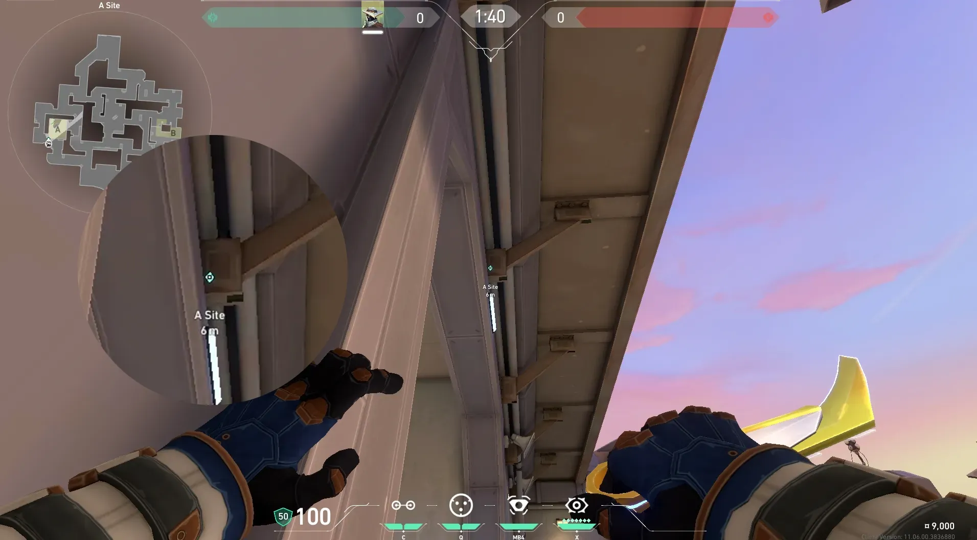 Cypher Cyber Cage on Sunset Defense Site A — step 2 of 6: Aim — line up the shot
