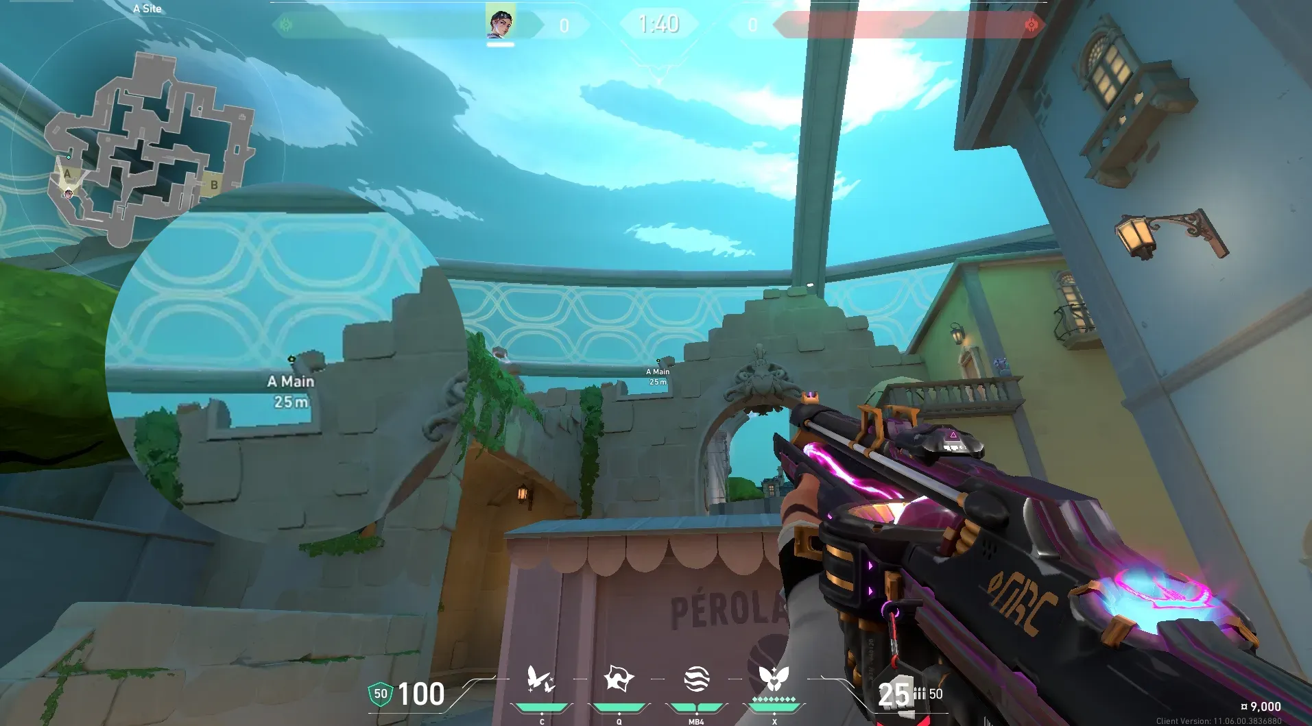 Clove Meddle on Pearl Defense Site A — step 3 of 6: Aim — line up the shot