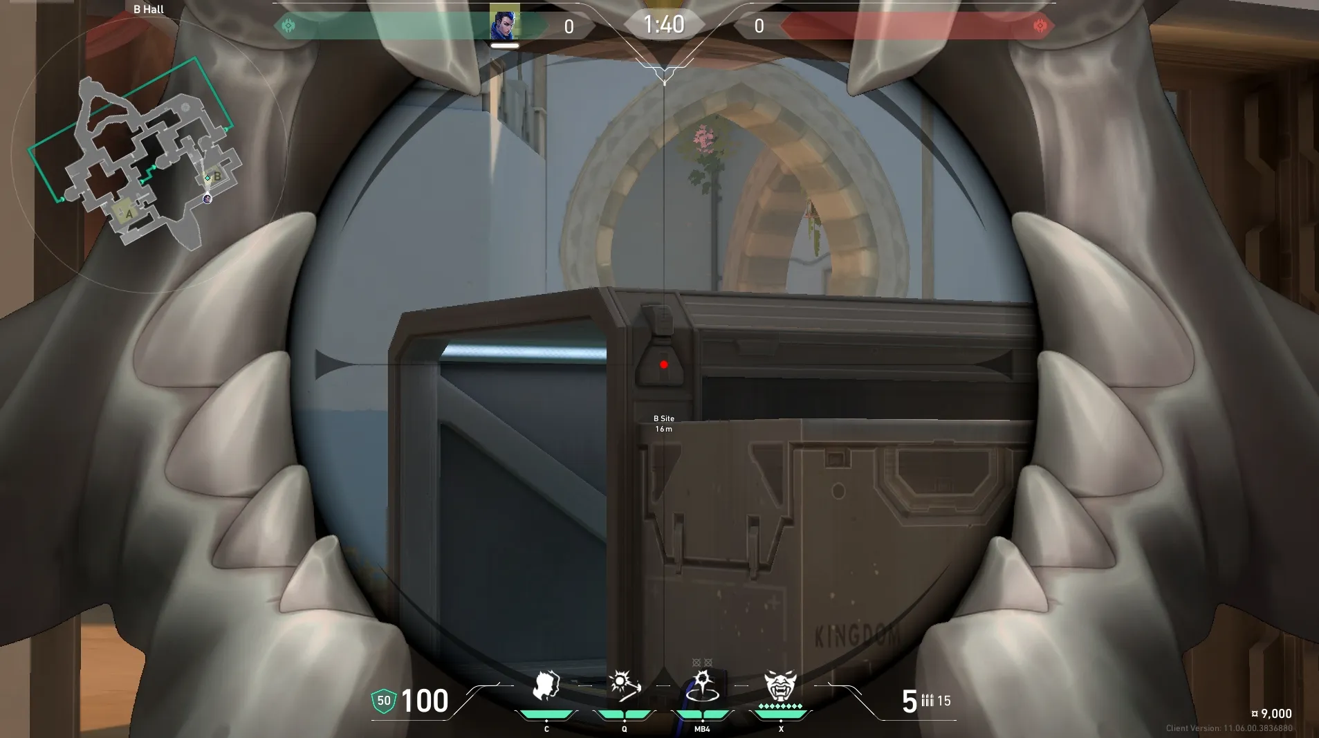 Yoru Blindside on Bind Defense Site B — step 3 of 4: Aim — line up the shot