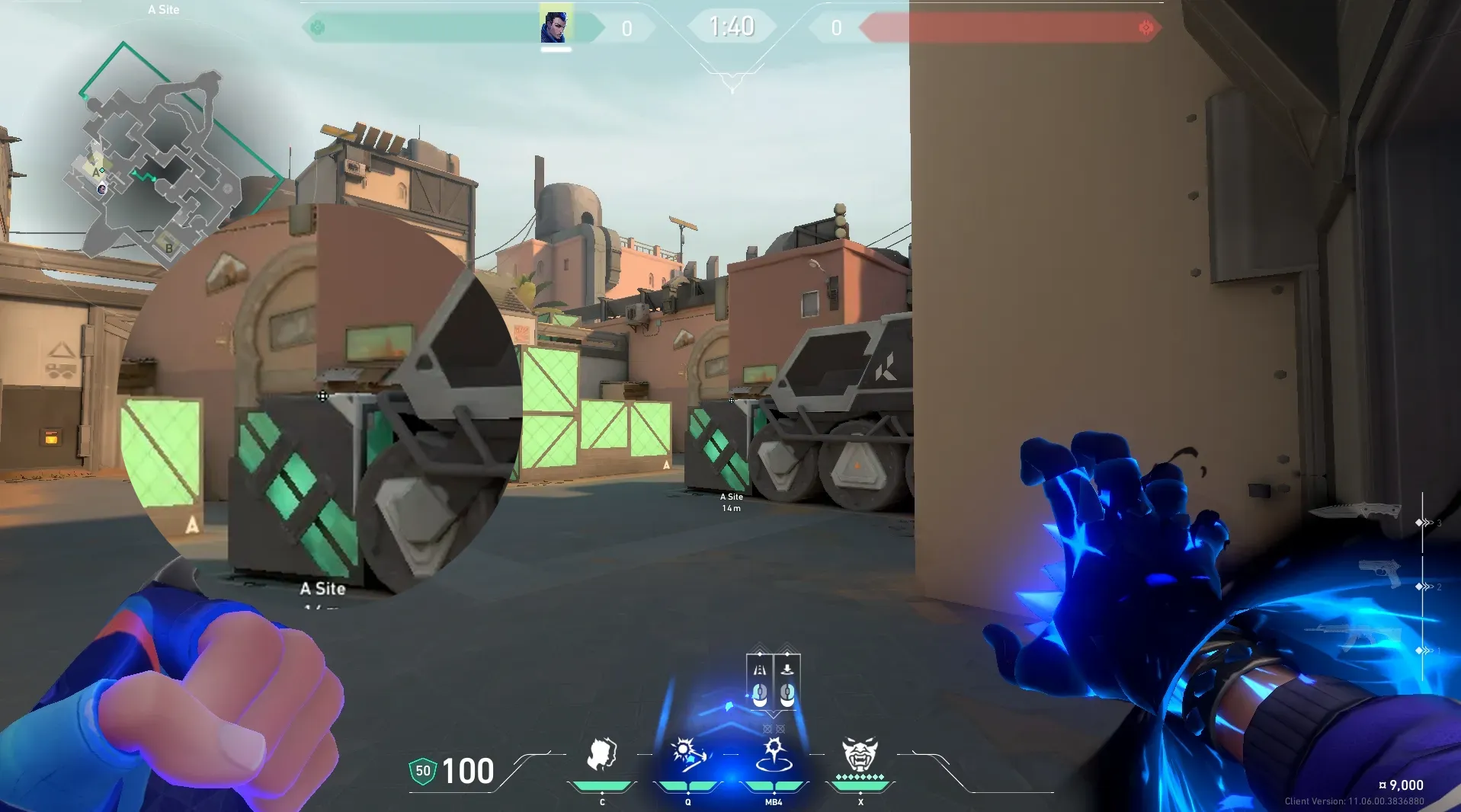 Yoru Gatecrash on Bind Defense Site A — step 2 of 3: Aim — line up the shot
