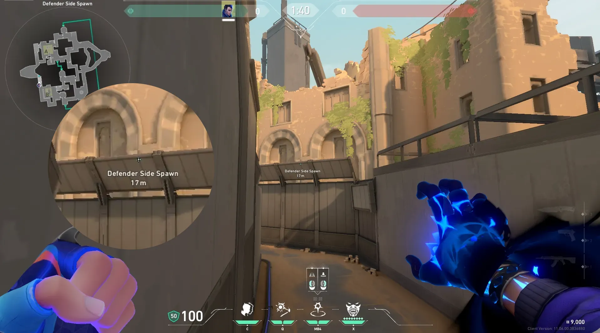 Yoru Gatecrash on Bind Defense Site A — step 2 of 3: Aim — line up the shot