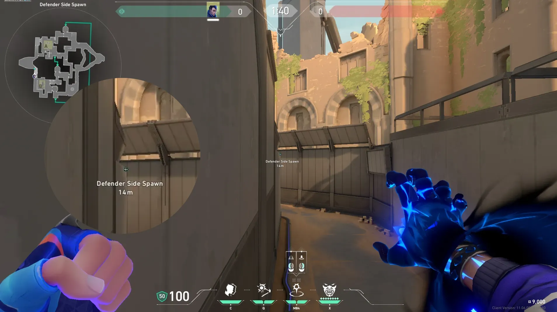Yoru Gatecrash on Bind Defense Site A — step 2 of 4: Aim — line up the shot