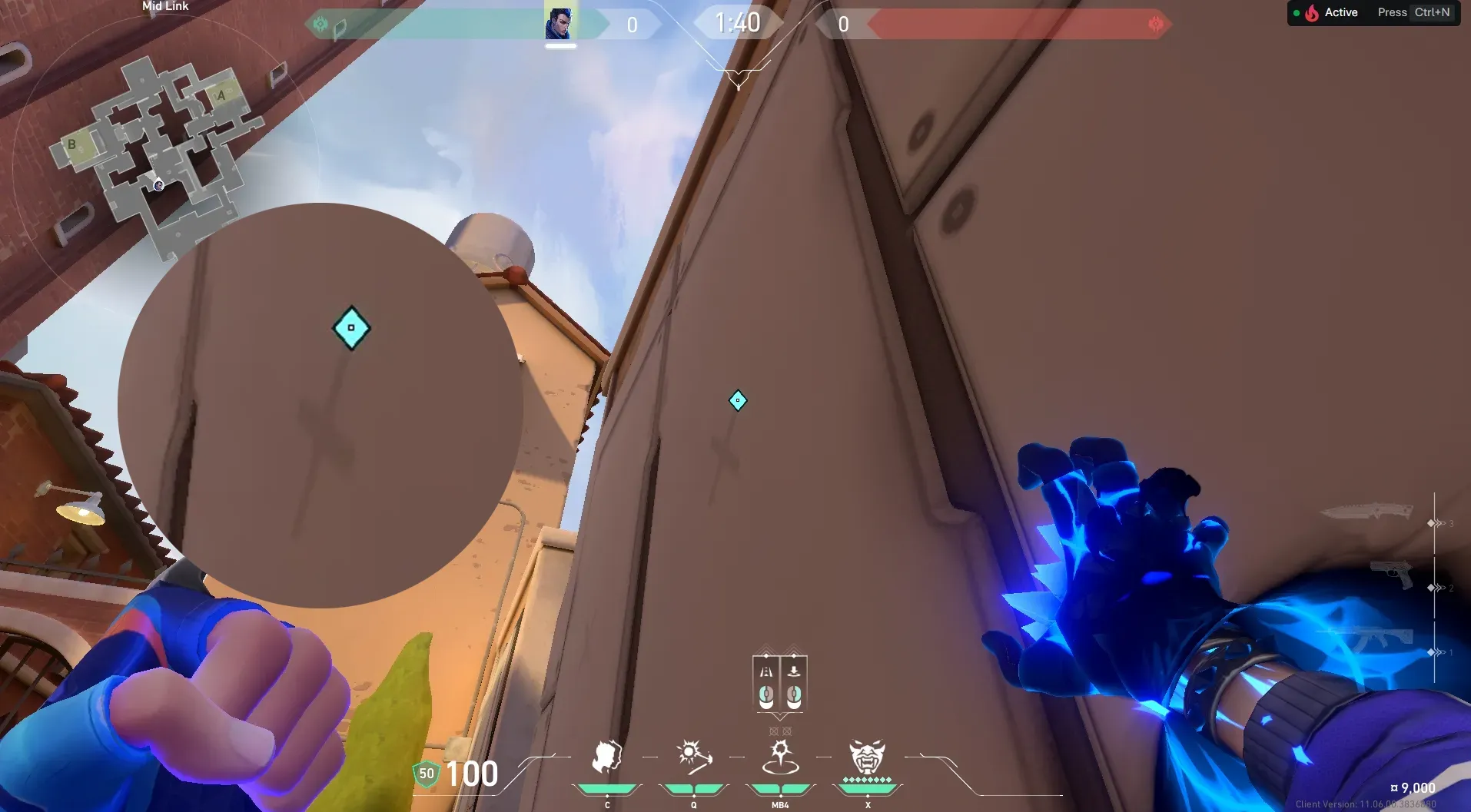 Yoru Gatecrash on Ascent Attack Mid — step 2 of 3: Aim — line up the shot